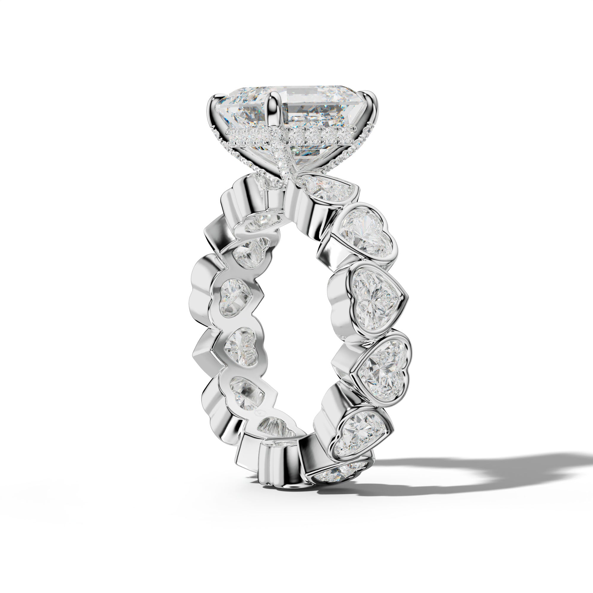 Stevie Asscher Diamond Engagement Ring With Heart Side Stones