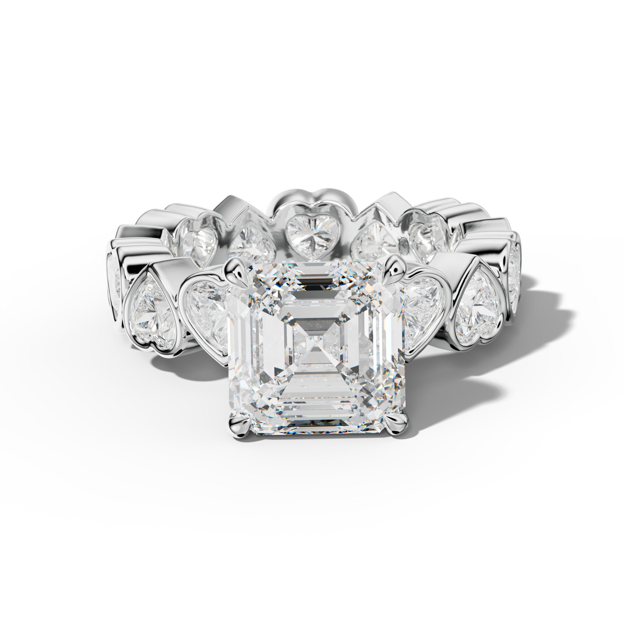Stevie Asscher Diamond Engagement Ring With Heart Side Stones