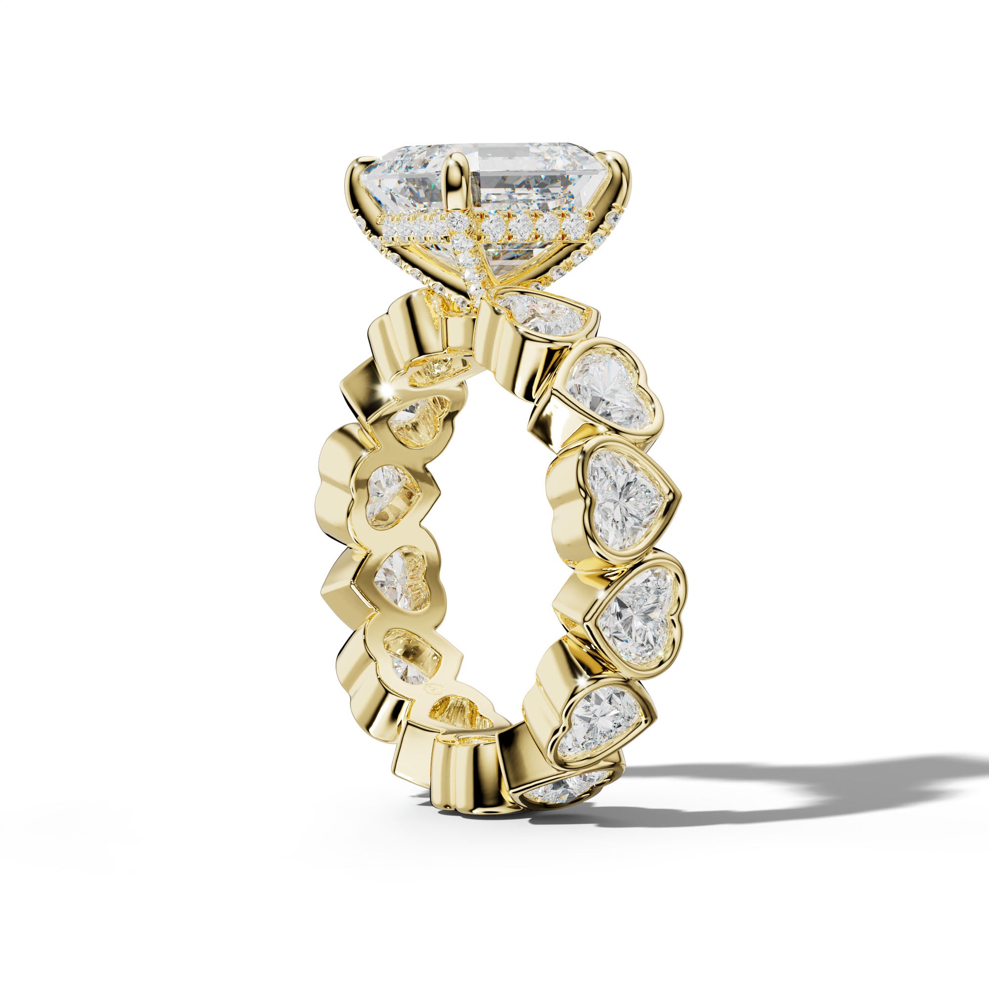 Stevie Asscher Diamond Engagement Ring With Heart Side Stones