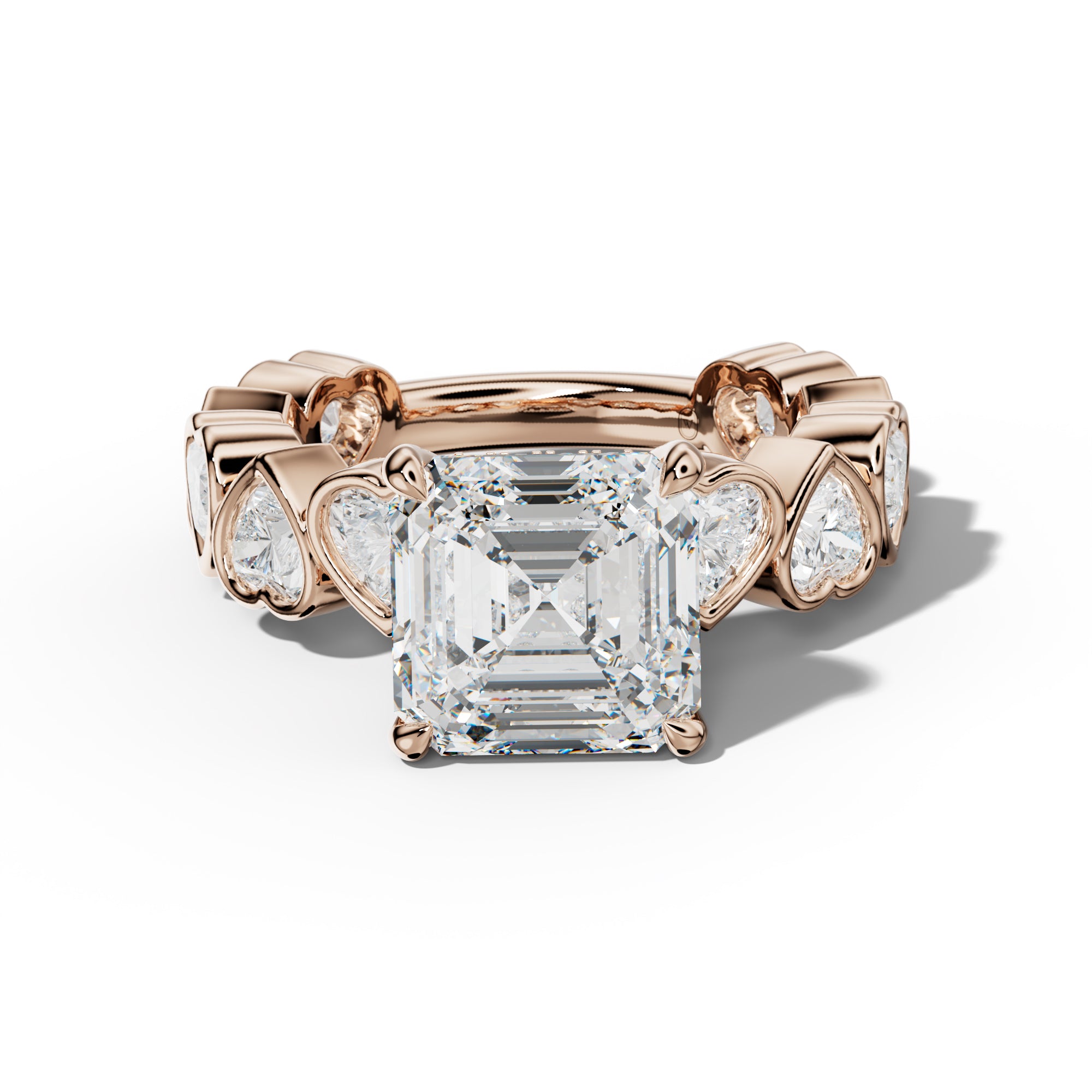 Antonella Asscher Diamond Engagement Ring With Heart Side Stones