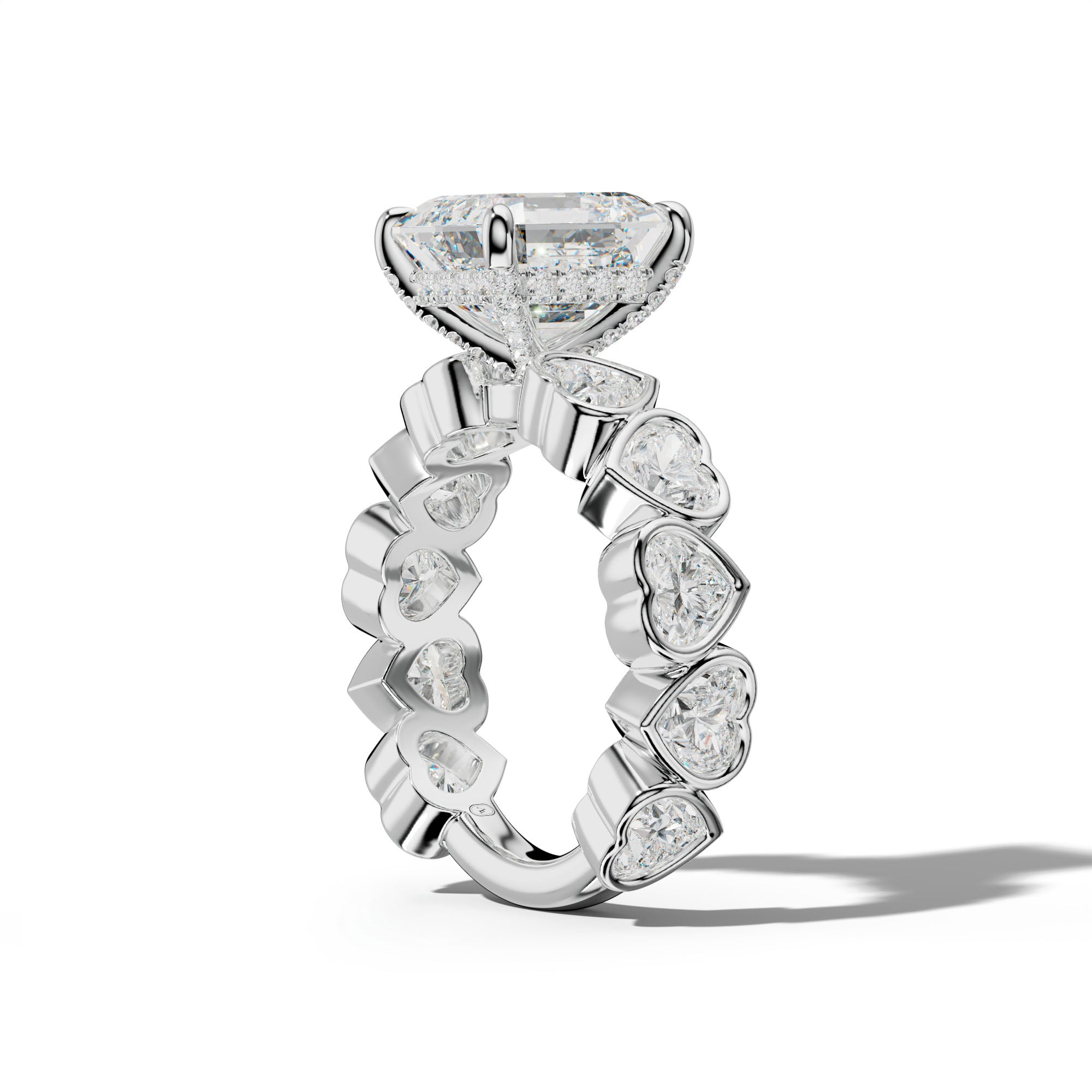 Antonella Asscher Diamond Engagement Ring With Heart Side Stones