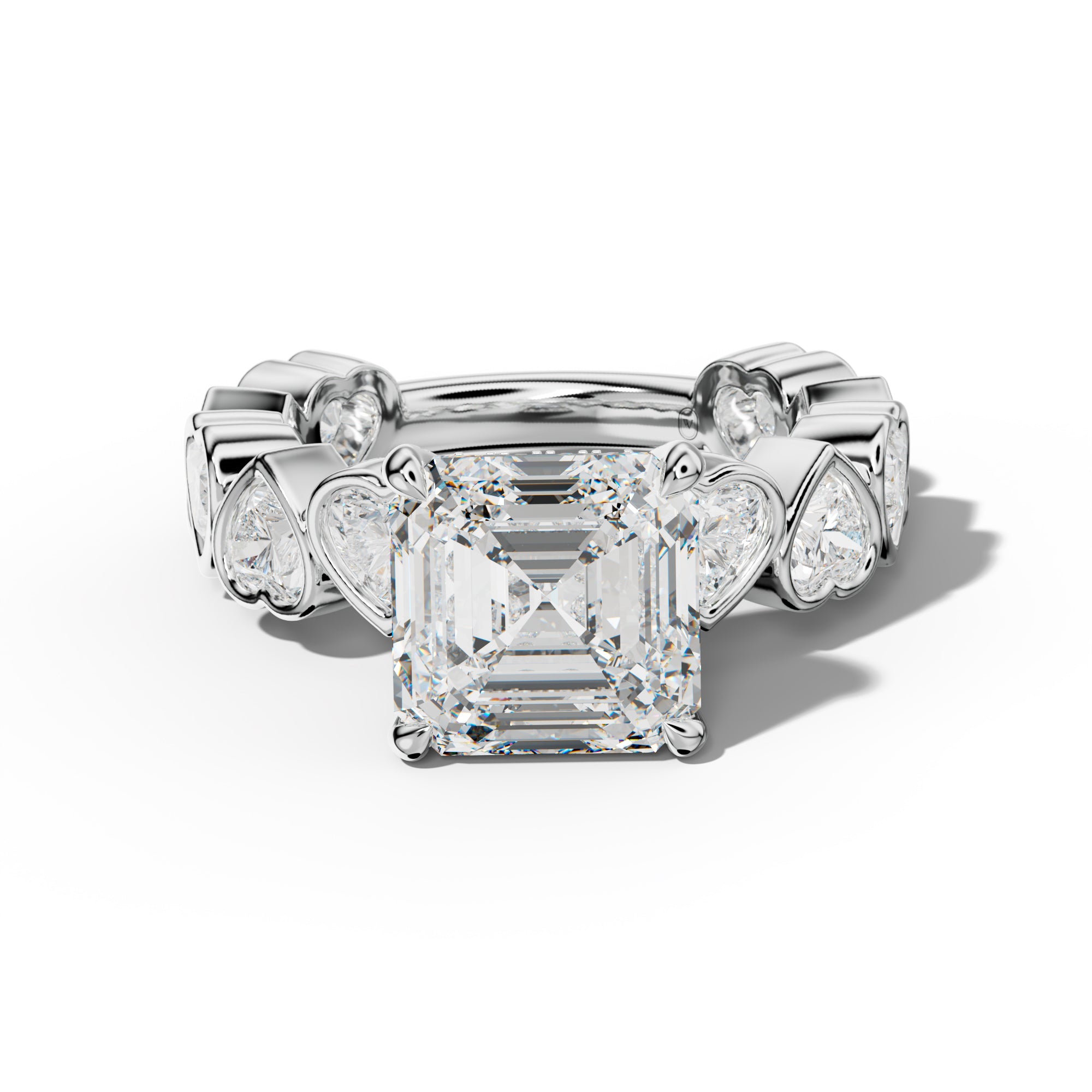 Antonella Asscher Diamond Engagement Ring With Heart Side Stones