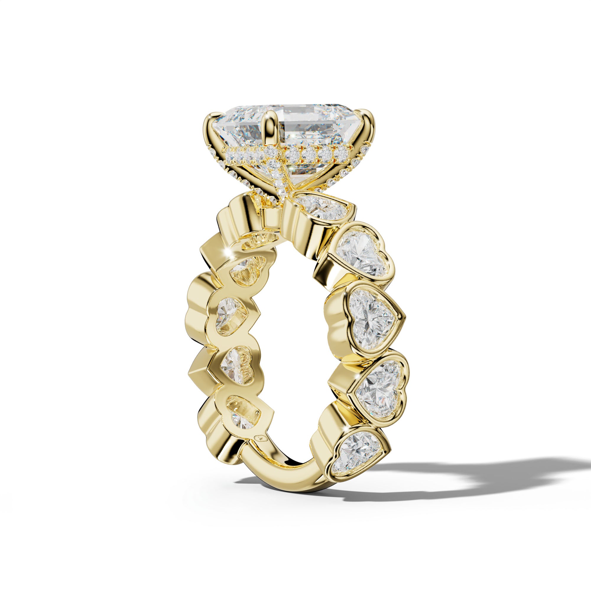 Antonella Asscher Diamond Engagement Ring With Heart Side Stones