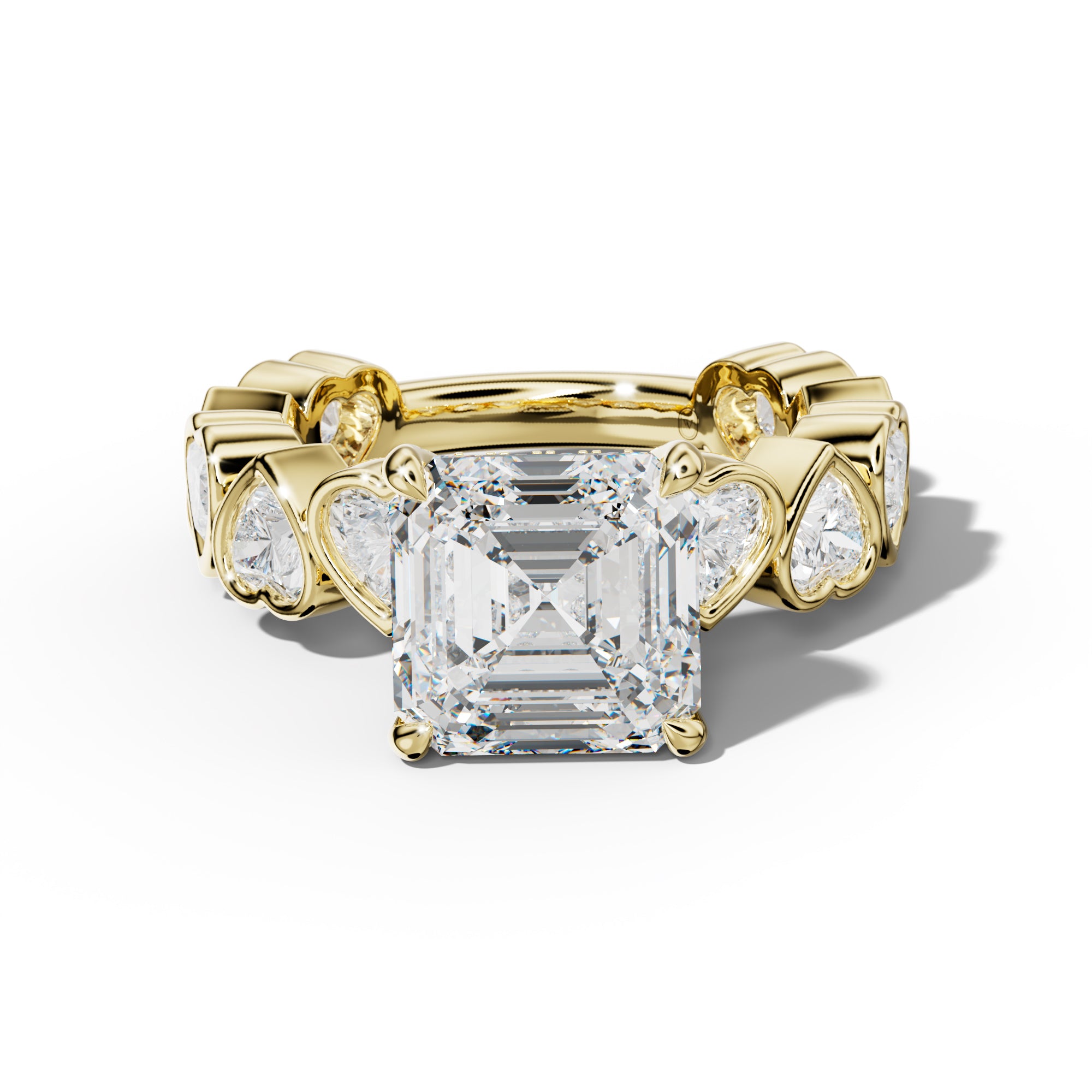 Antonella Asscher Diamond Engagement Ring With Heart Side Stones