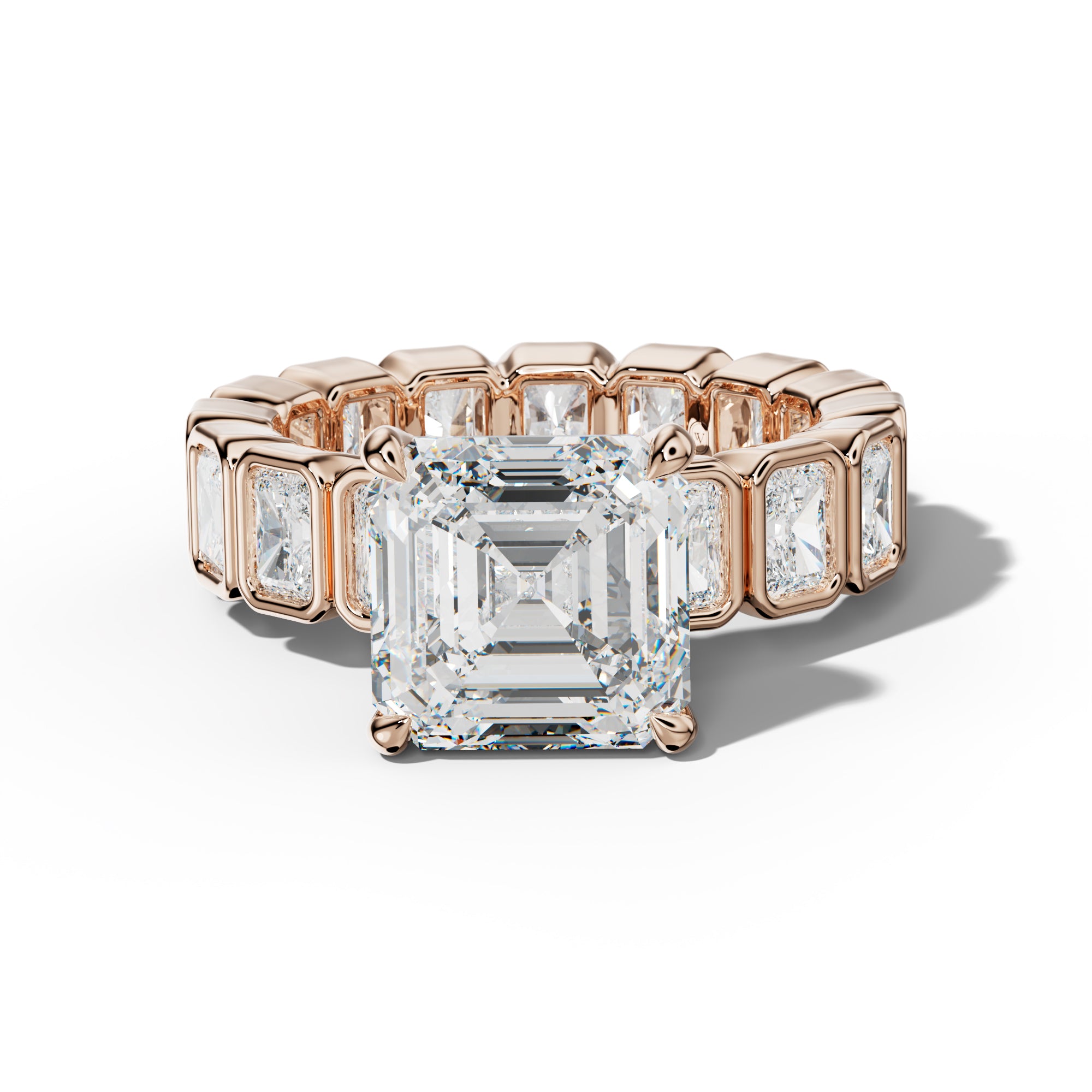 Amirah Asscher Diamond Engagement Ring With Radiant Side Stones