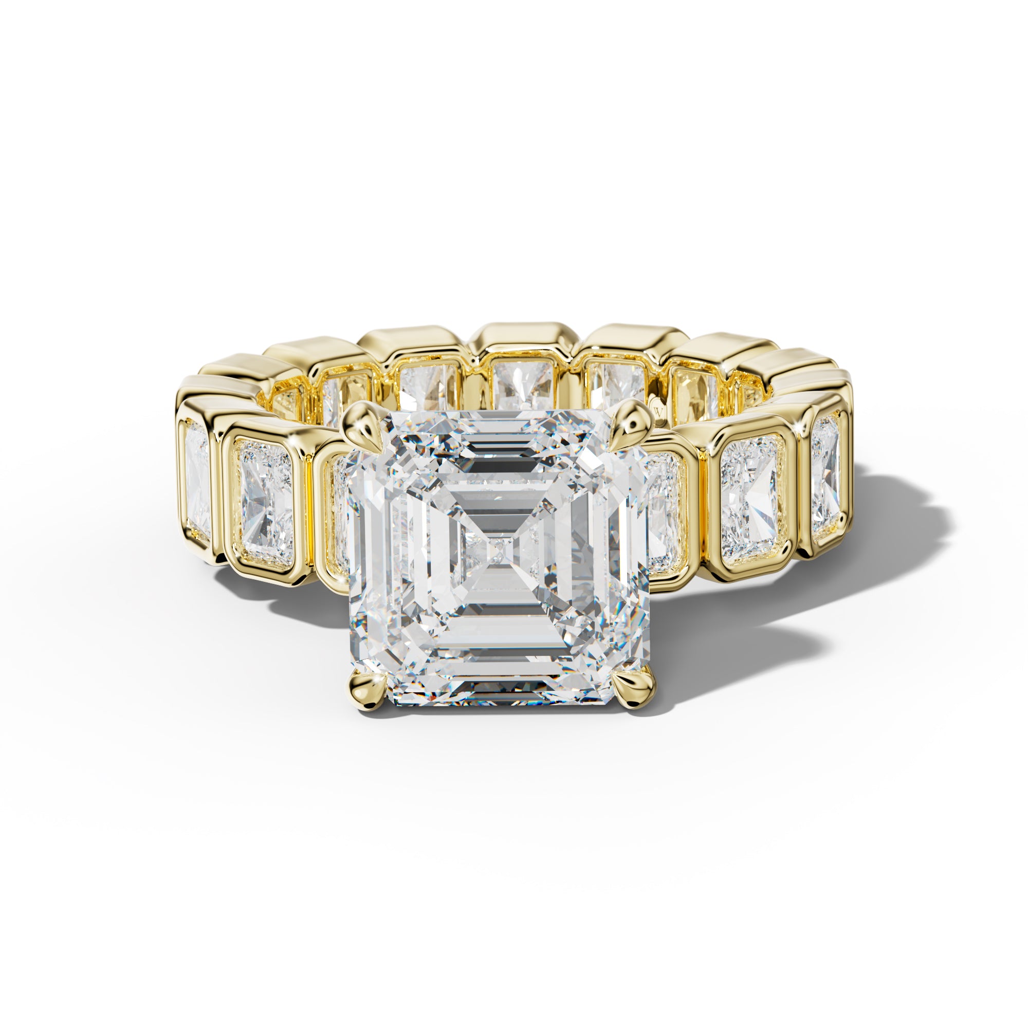 Amirah Asscher Diamond Engagement Ring With Radiant Side Stones