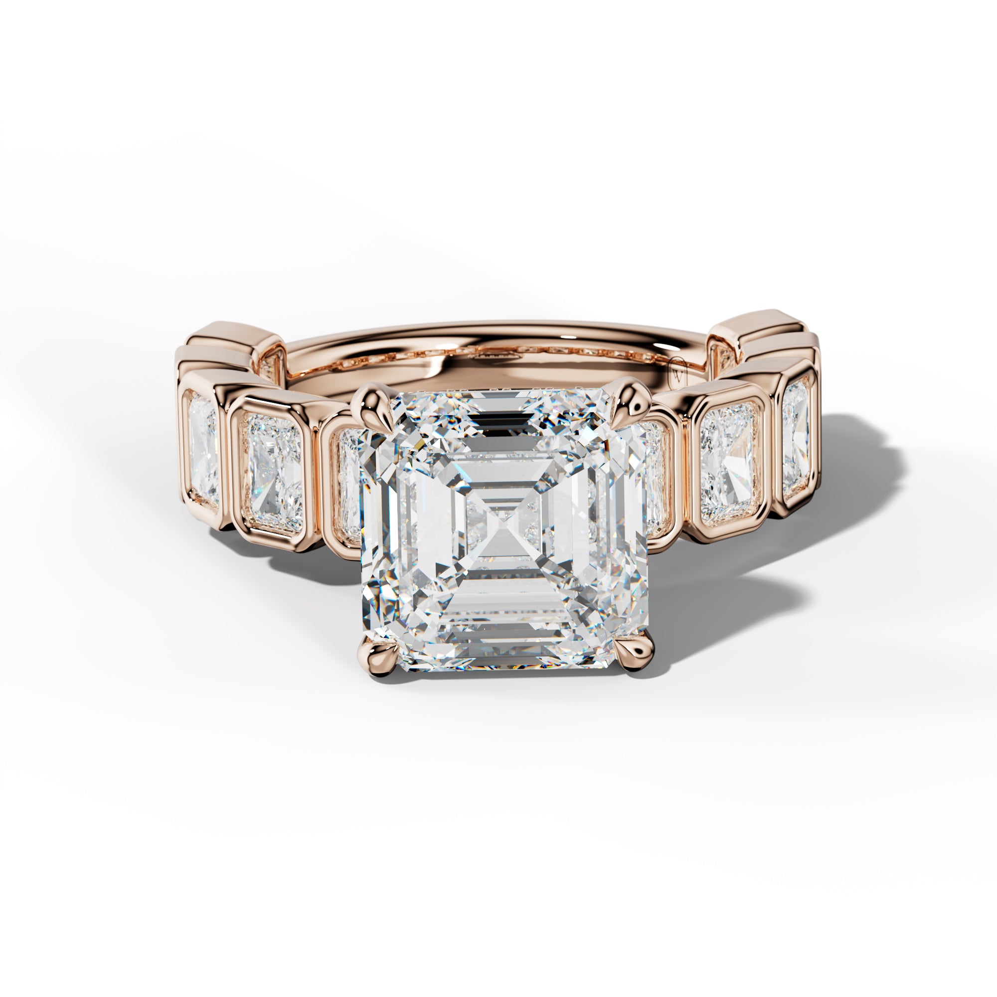 Jaslyn Asscher Diamond Engagement Ring With Radiant Side Stones