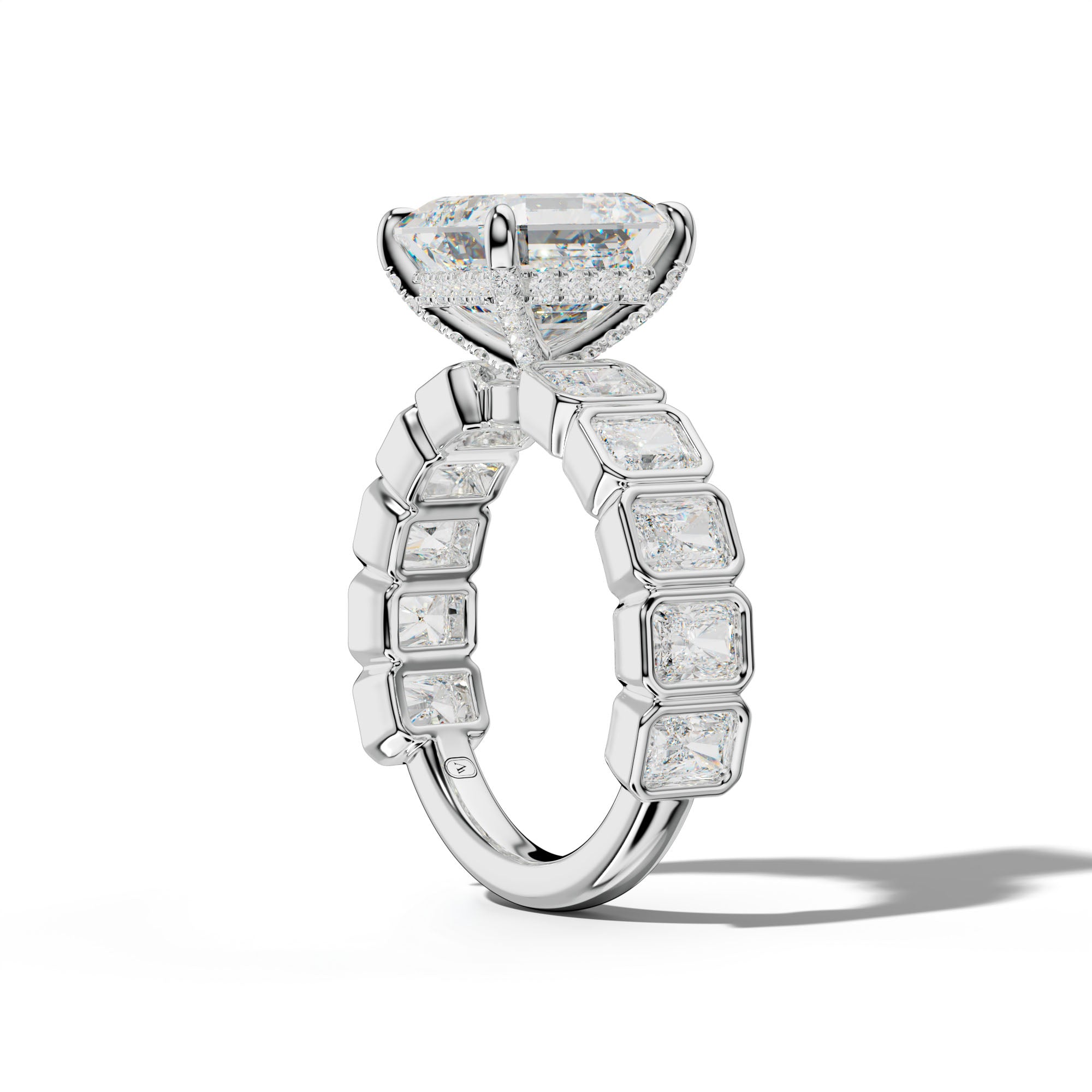 Jaslyn Asscher Diamond Engagement Ring With Radiant Side Stones