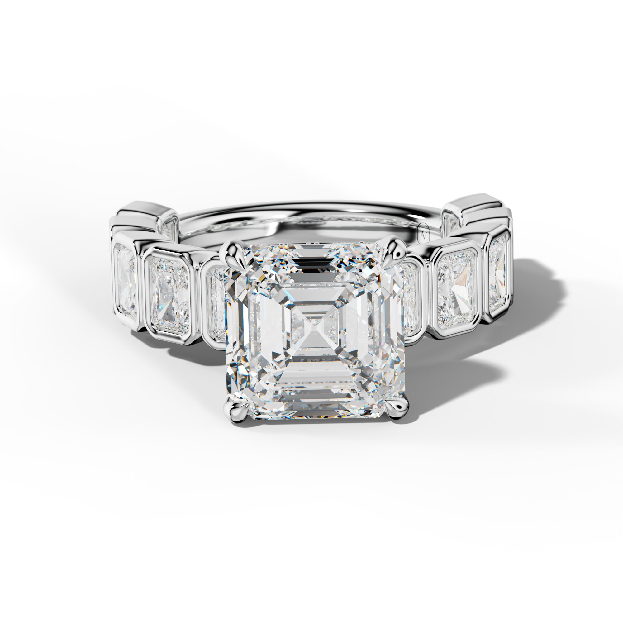Jaslyn Asscher Diamond Engagement Ring With Radiant Side Stones