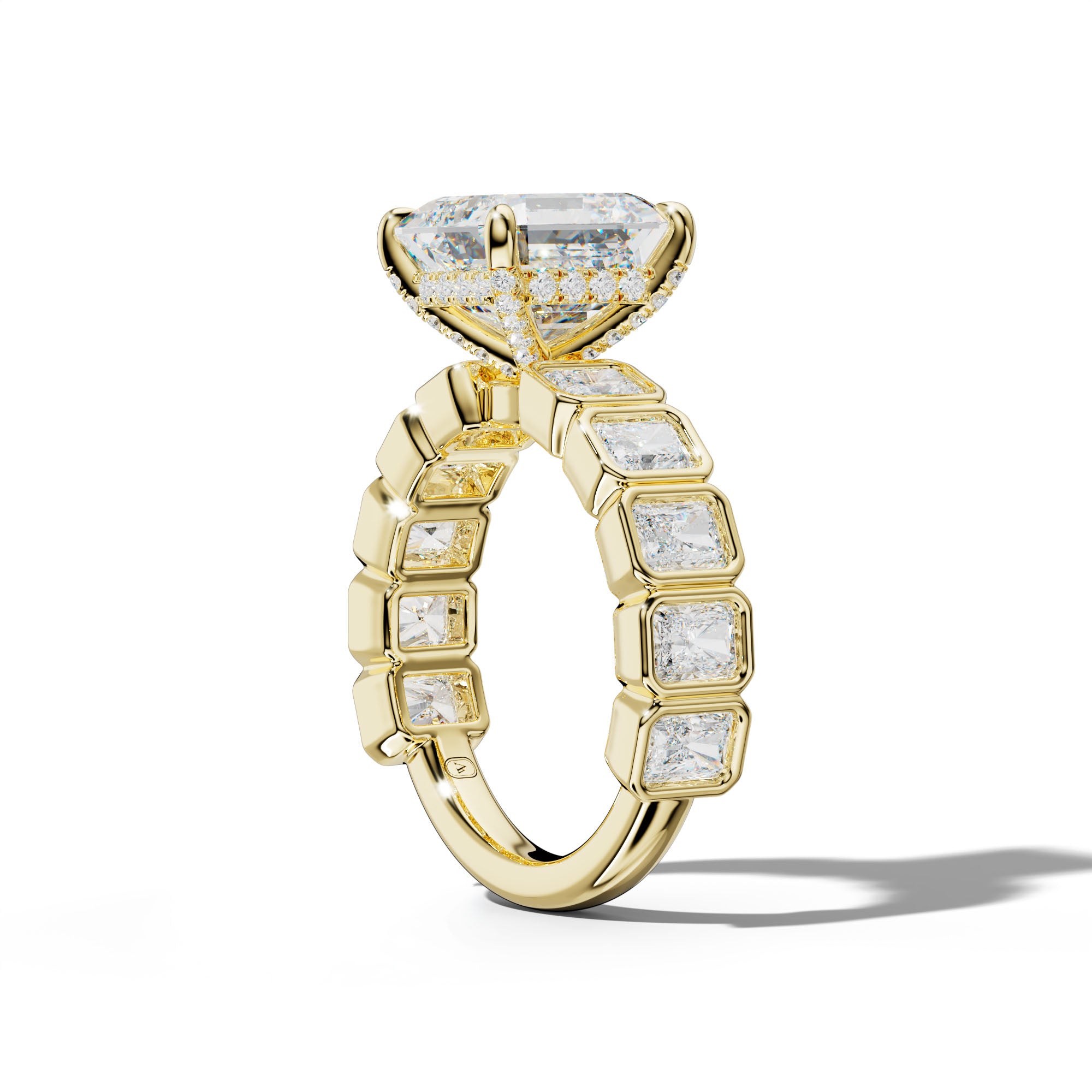 Jaslyn Asscher Diamond Engagement Ring With Radiant Side Stones