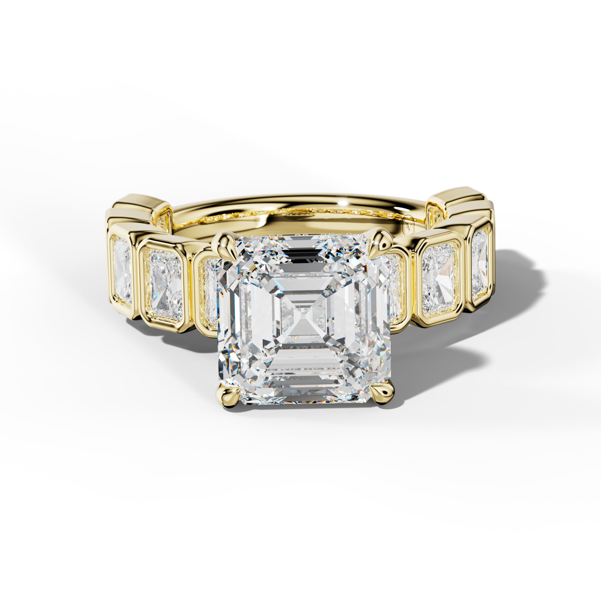 Jaslyn Asscher Diamond Engagement Ring With Radiant Side Stones