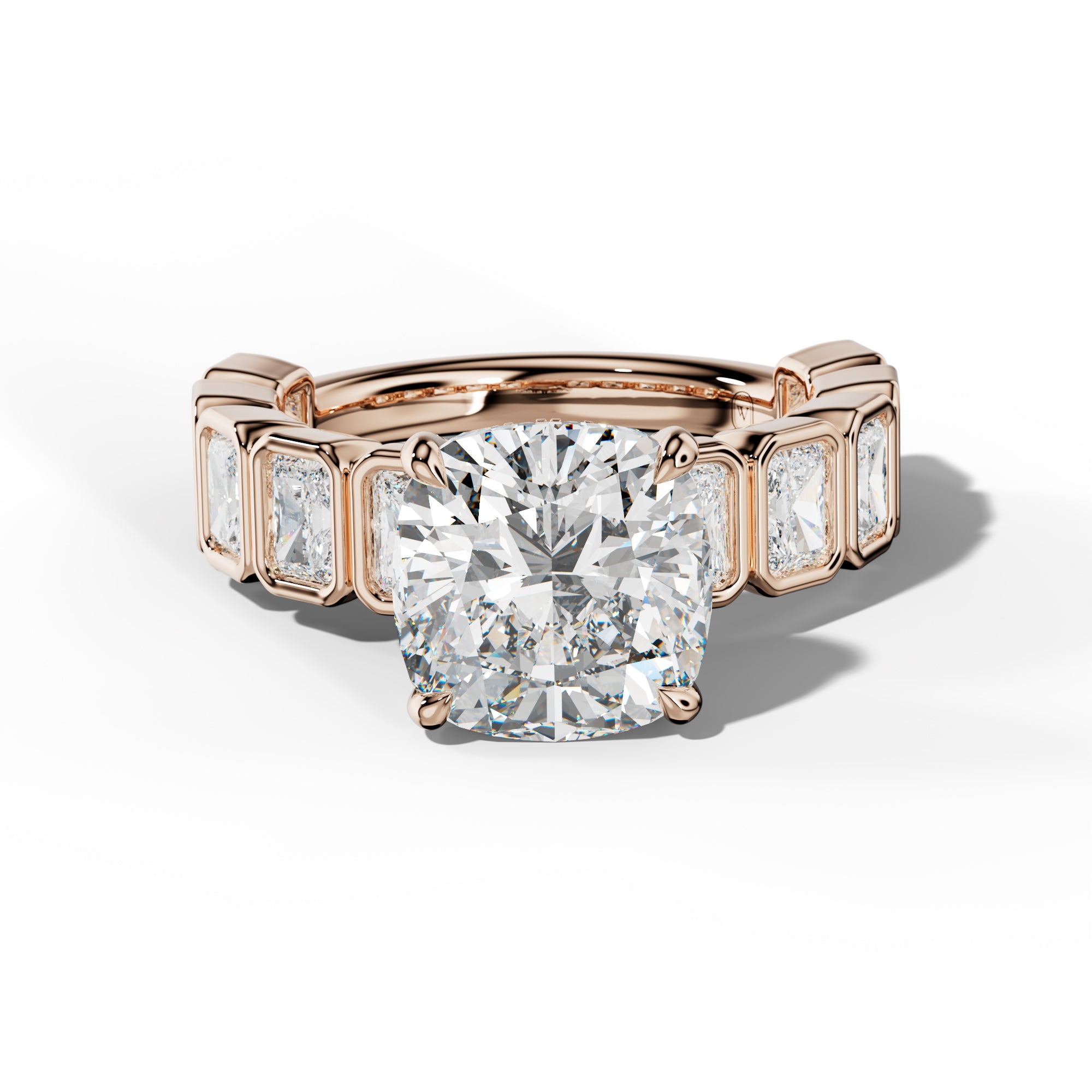 Jaslyn Cushion Diamond Engagement Ring With Radiant Side Stones