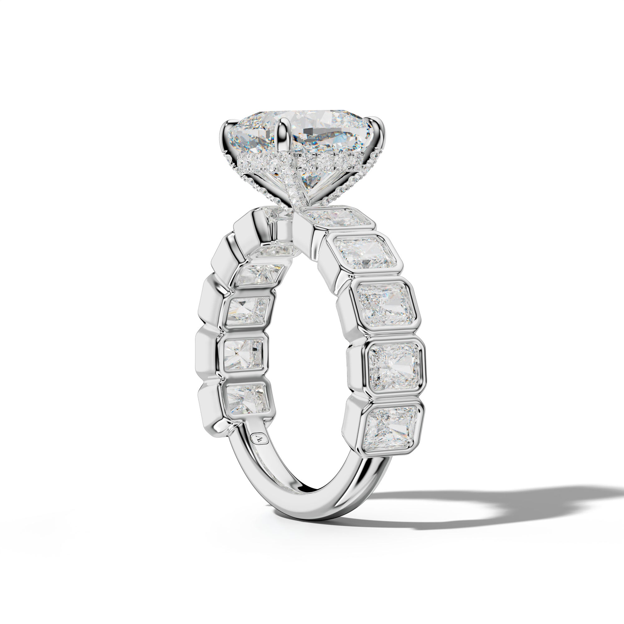 Jaslyn Cushion Diamond Engagement Ring With Radiant Side Stones