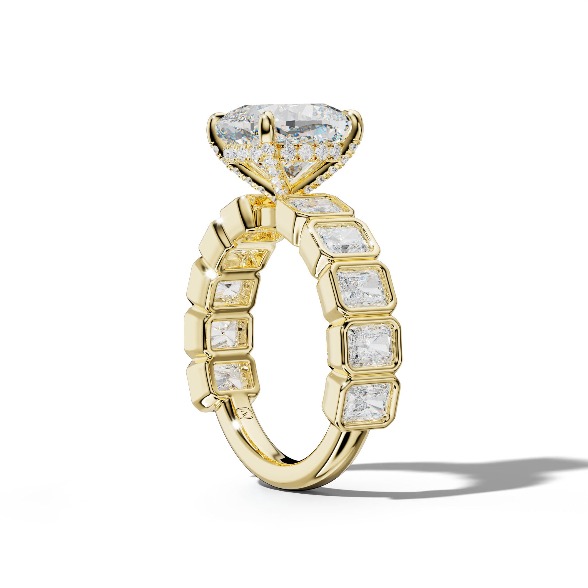 Jaslyn Cushion Diamond Engagement Ring With Radiant Side Stones
