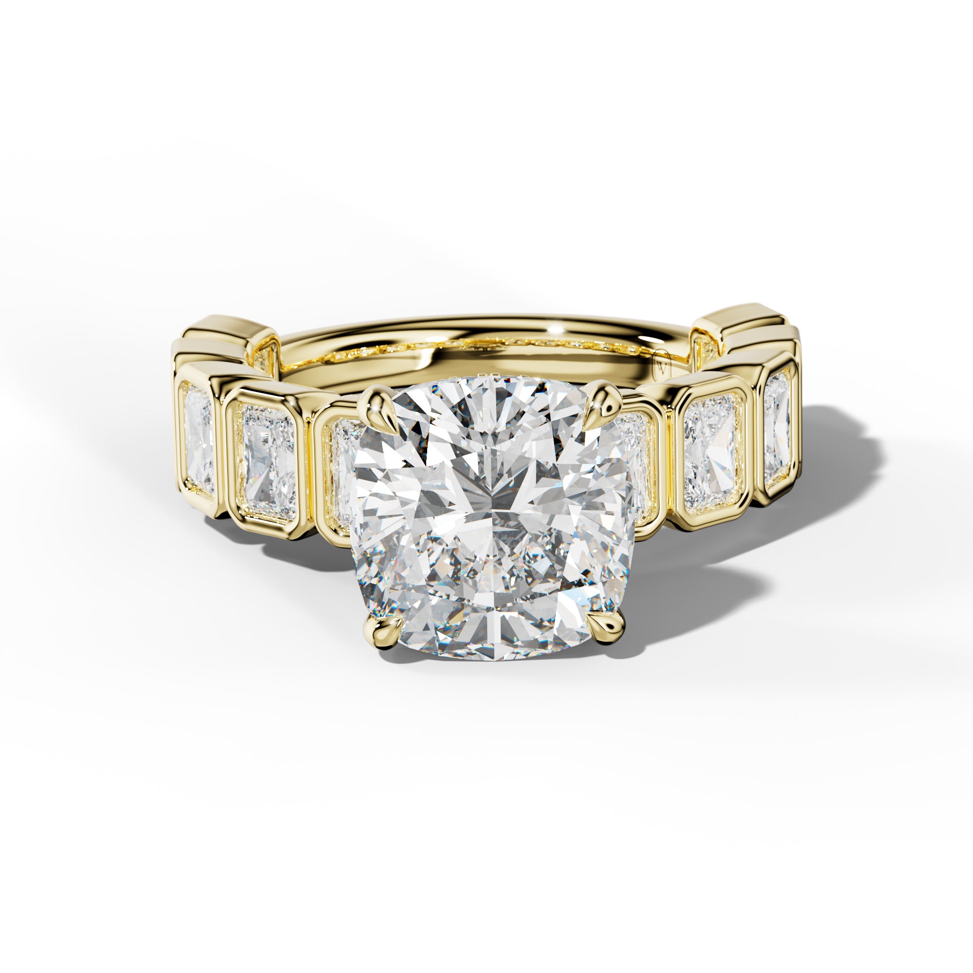 Jaslyn Cushion Diamond Engagement Ring With Radiant Side Stones