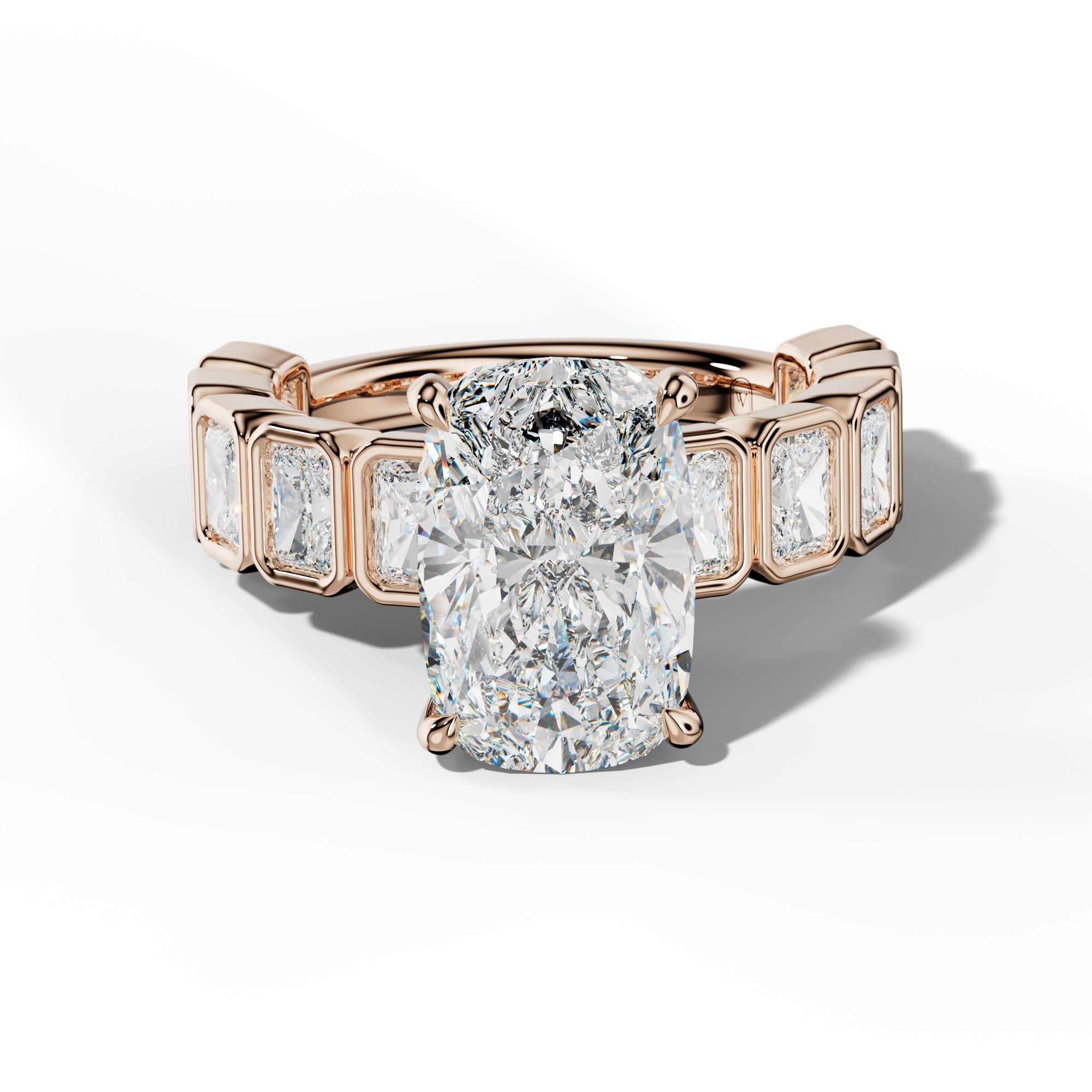 Jaslyn Elongated Cushion Diamond Engagement Ring With Radiant Side Stones