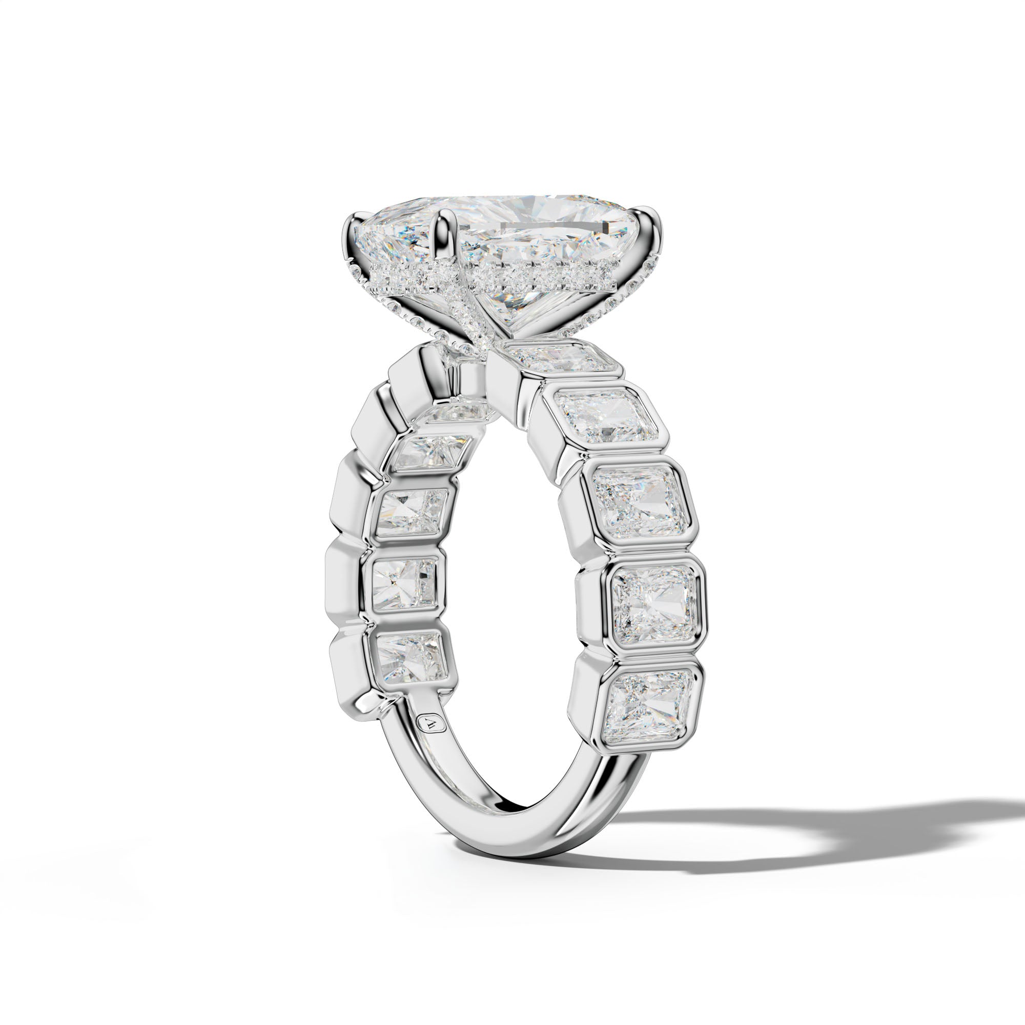 Jaslyn Elongated Cushion Diamond Engagement Ring With Radiant Side Stones