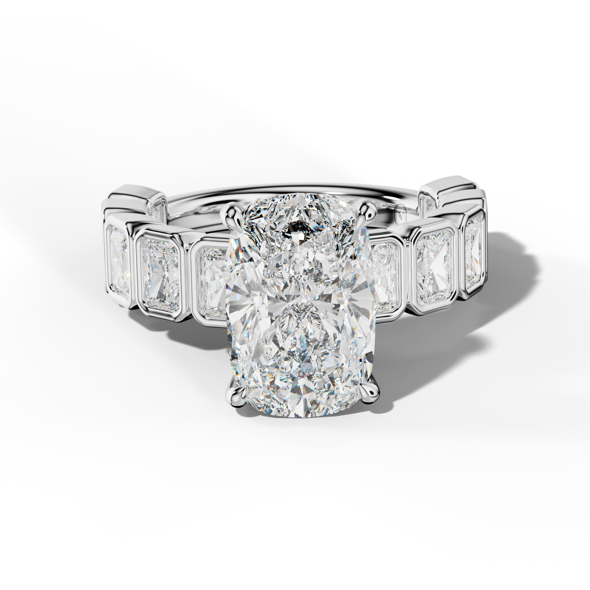 Jaslyn Elongated Cushion Diamond Engagement Ring With Radiant Side Stones