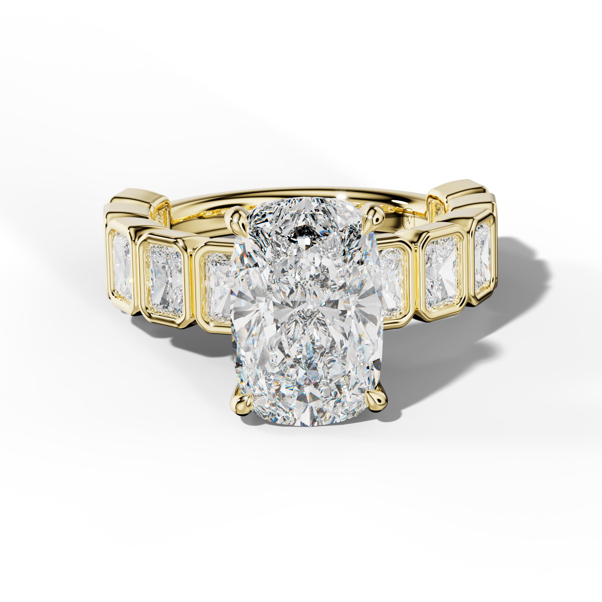 Jaslyn Elongated Cushion Diamond Engagement Ring With Radiant Side Stones