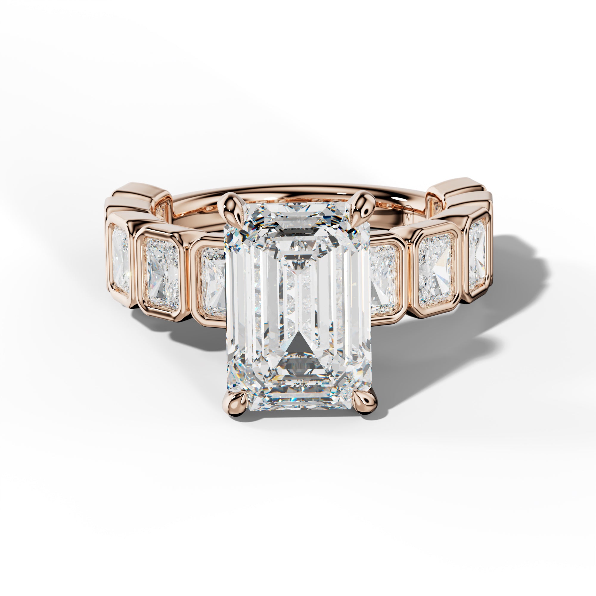 Jaslyn Emerald Cut Engagement Ring With Radiant Side Stones