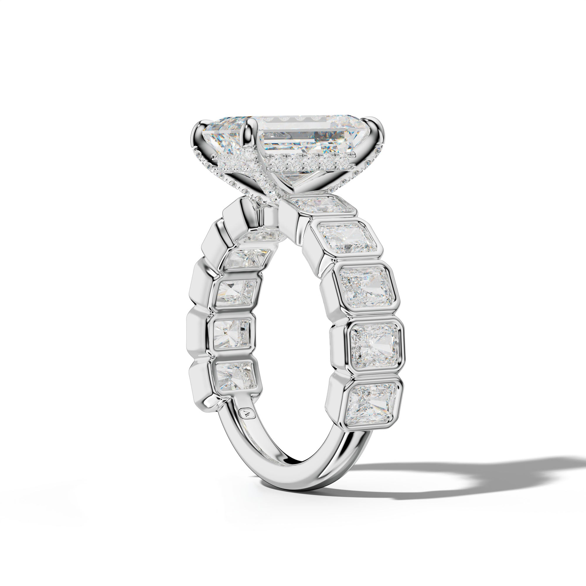 Jaslyn Emerald Cut Engagement Ring With Radiant Side Stones