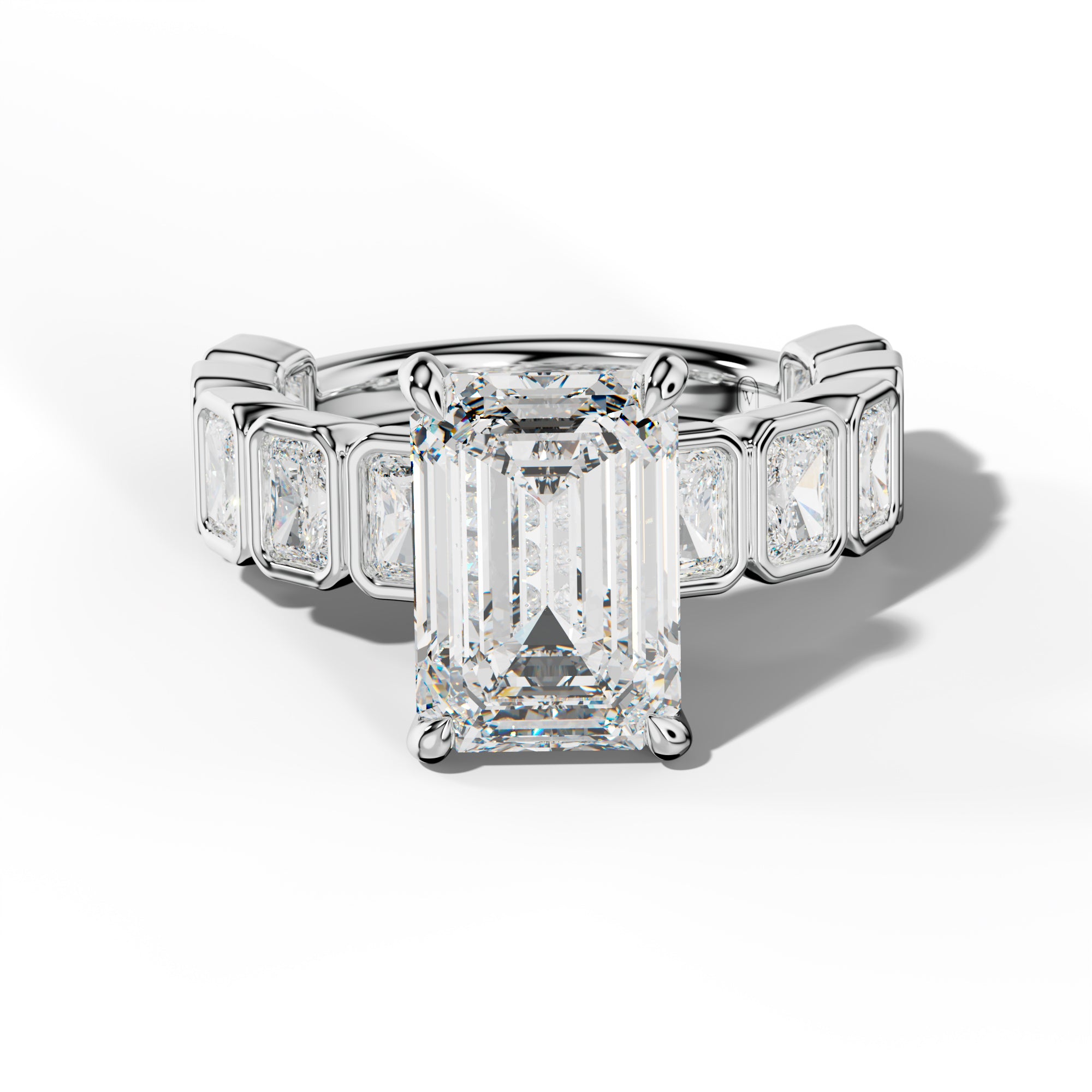 Jaslyn Emerald Cut Engagement Ring With Radiant Side Stones