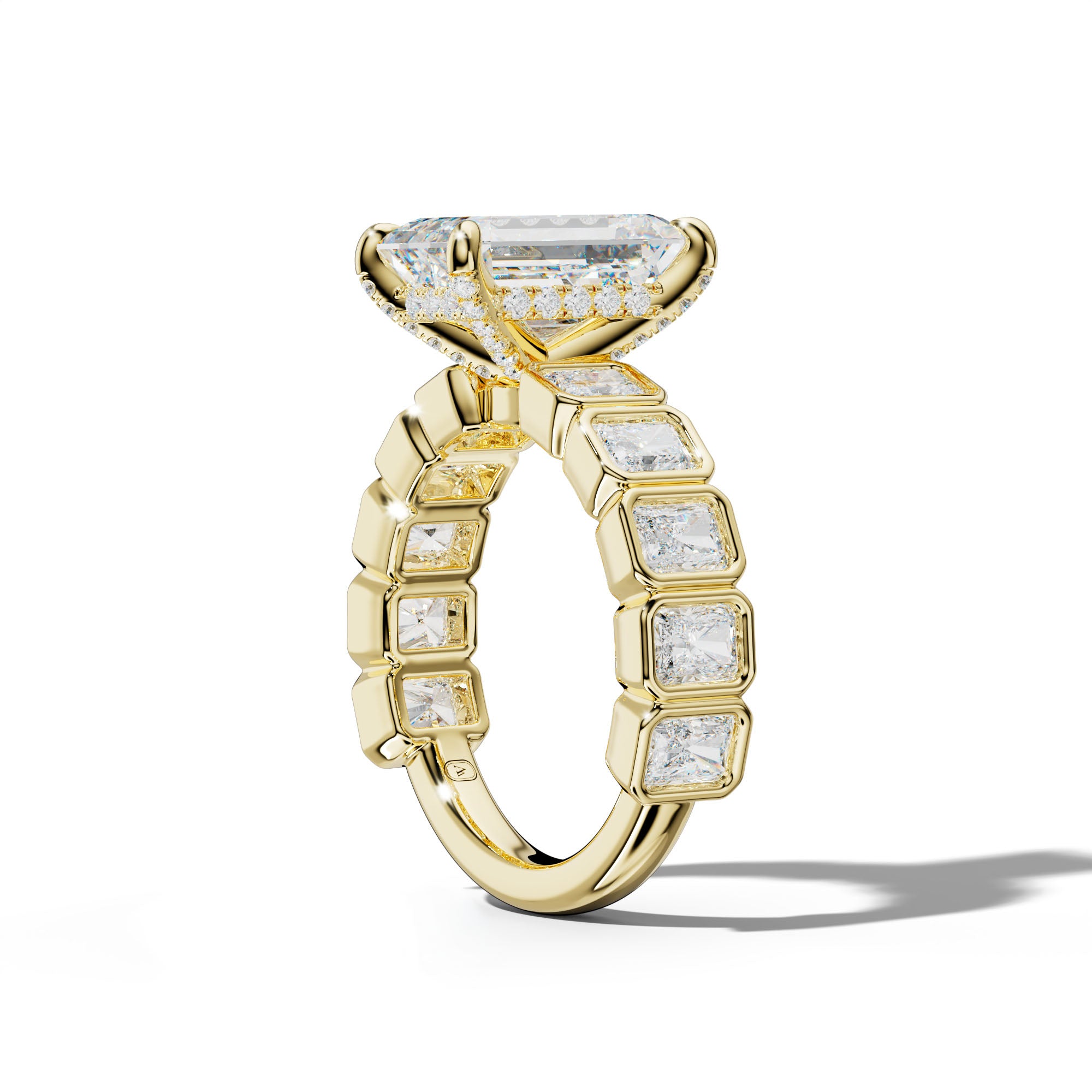 Jaslyn Emerald Cut Engagement Ring With Radiant Side Stones