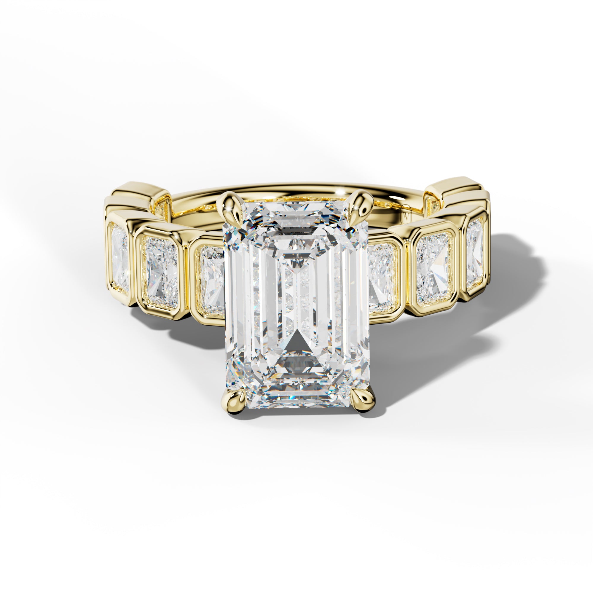 Jaslyn Emerald Cut Engagement Ring With Radiant Side Stones