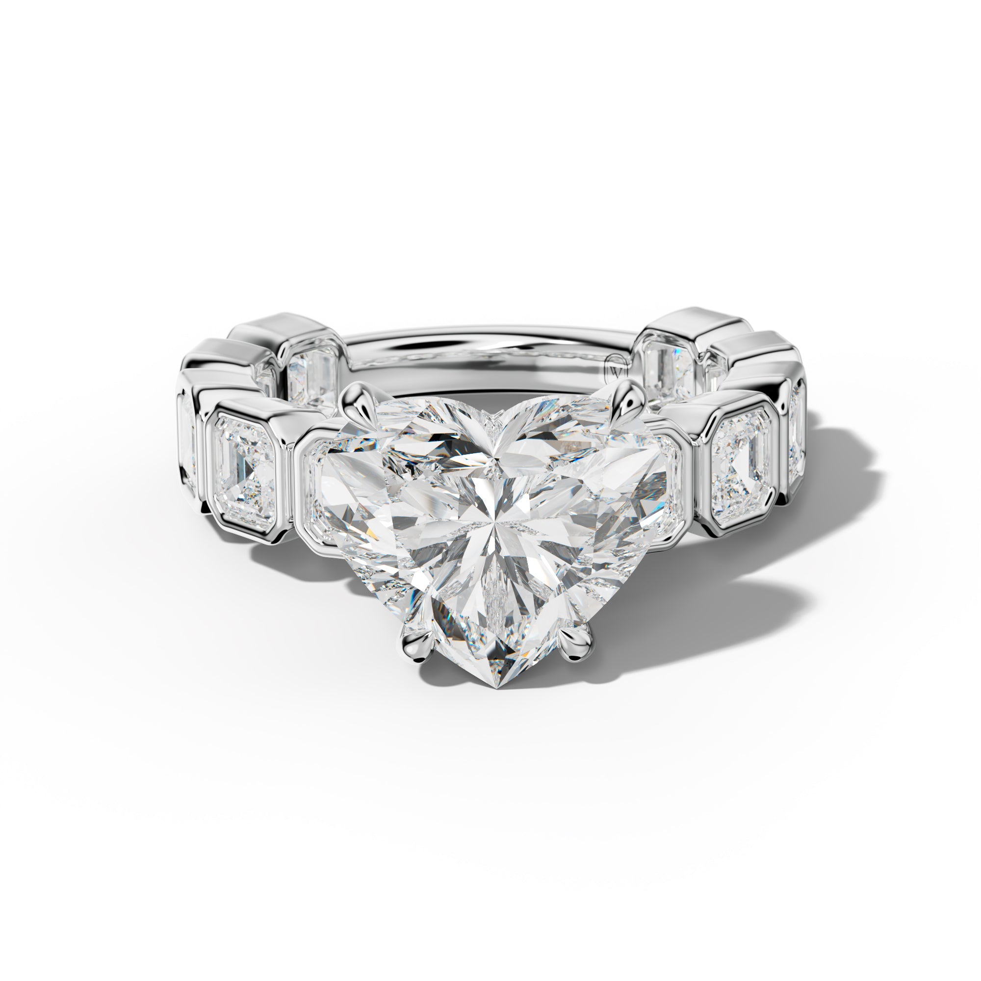 Reina Heart Diamond Engagement Ring With Asscher Side Stones