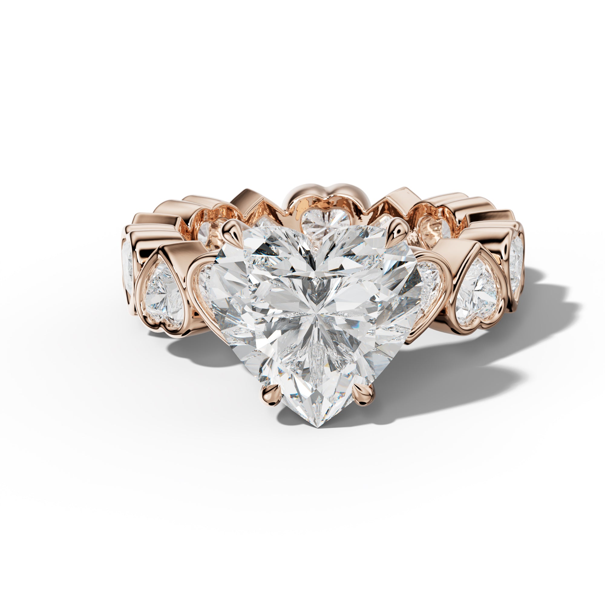 Stevie Heart Diamond Engagement Ring With Heart Side Stones