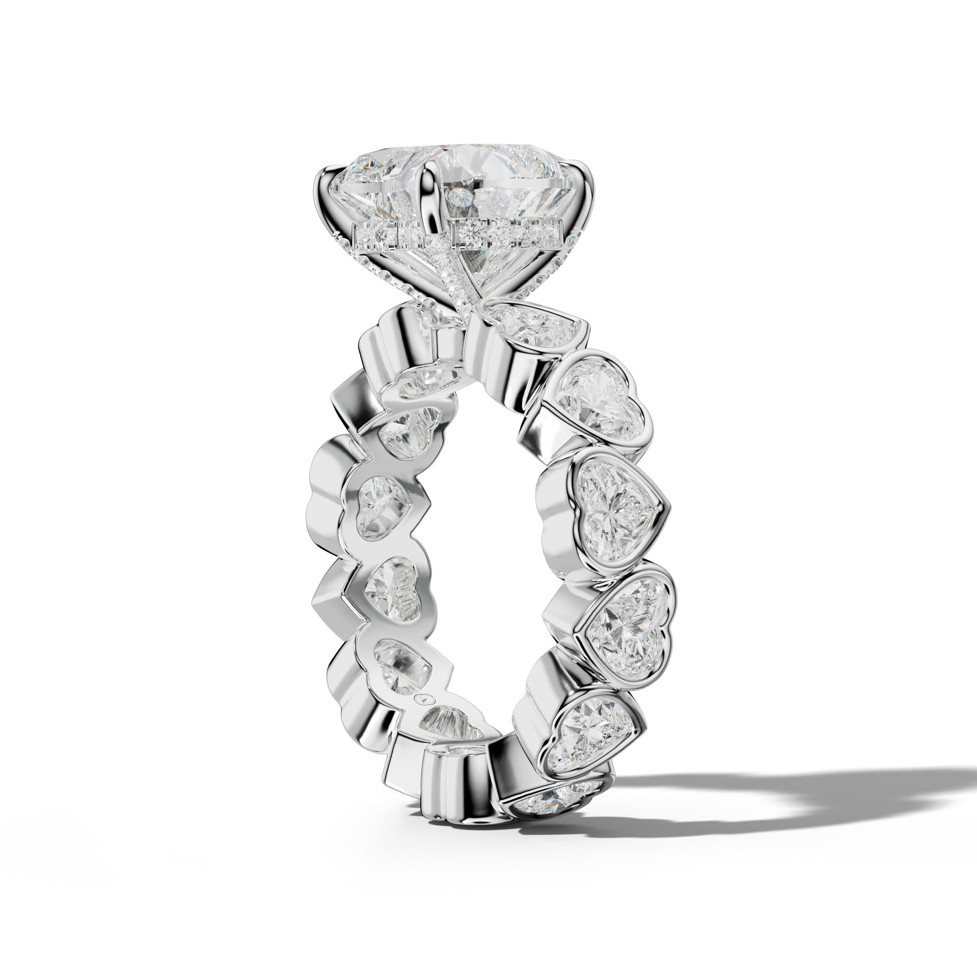 Stevie Heart Diamond Engagement Ring With Heart Side Stones