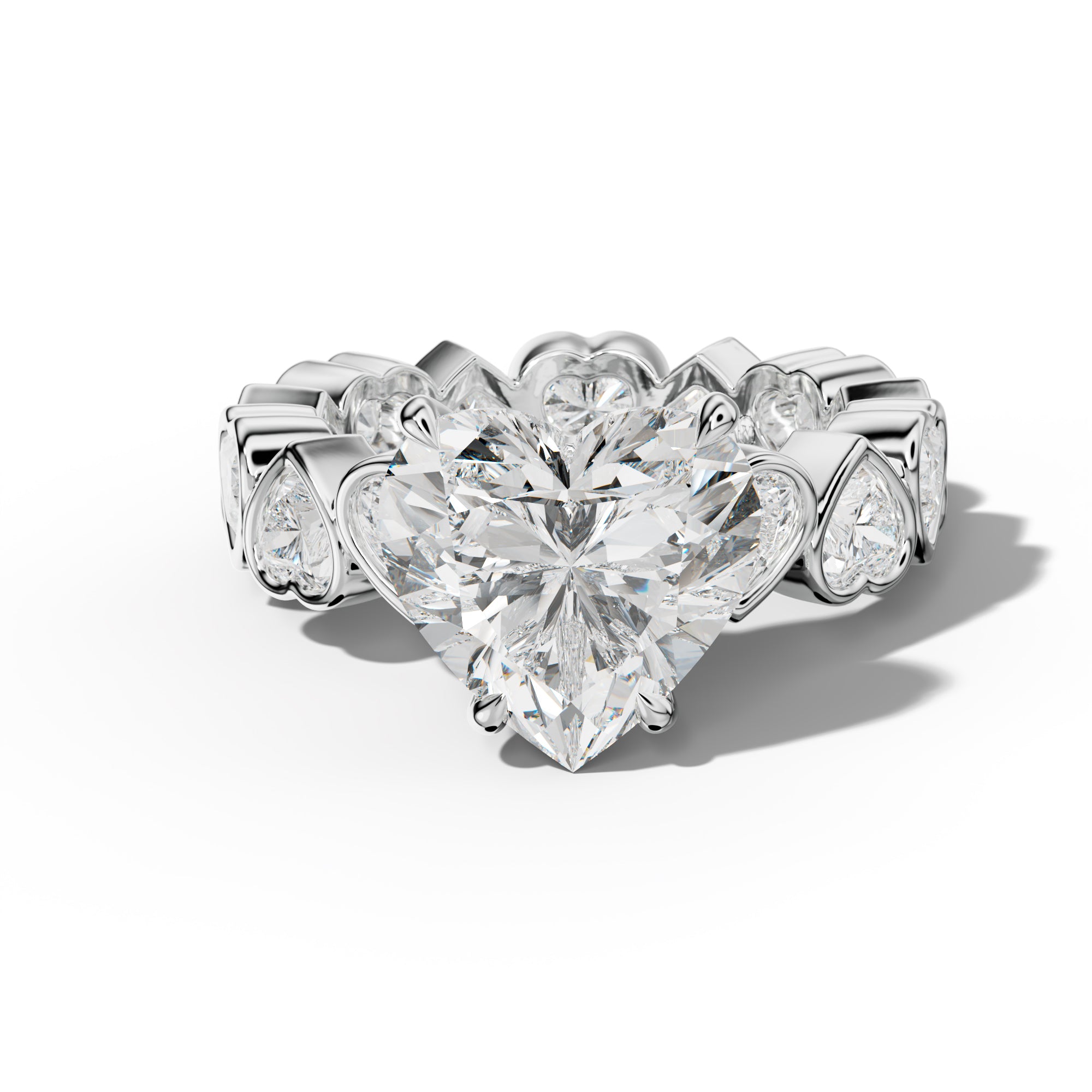 Stevie Heart Diamond Engagement Ring With Heart Side Stones