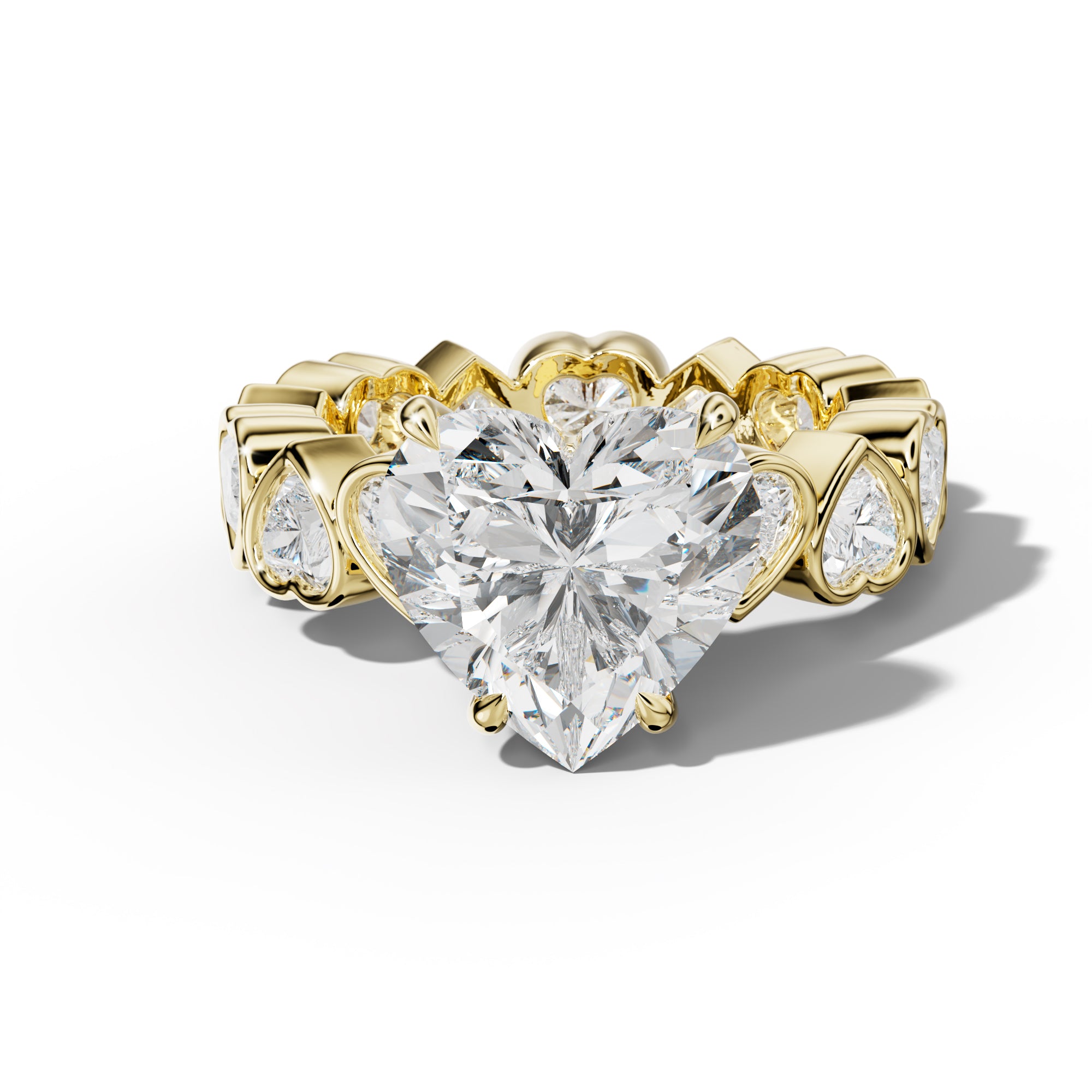 Stevie Heart Diamond Engagement Ring With Heart Side Stones