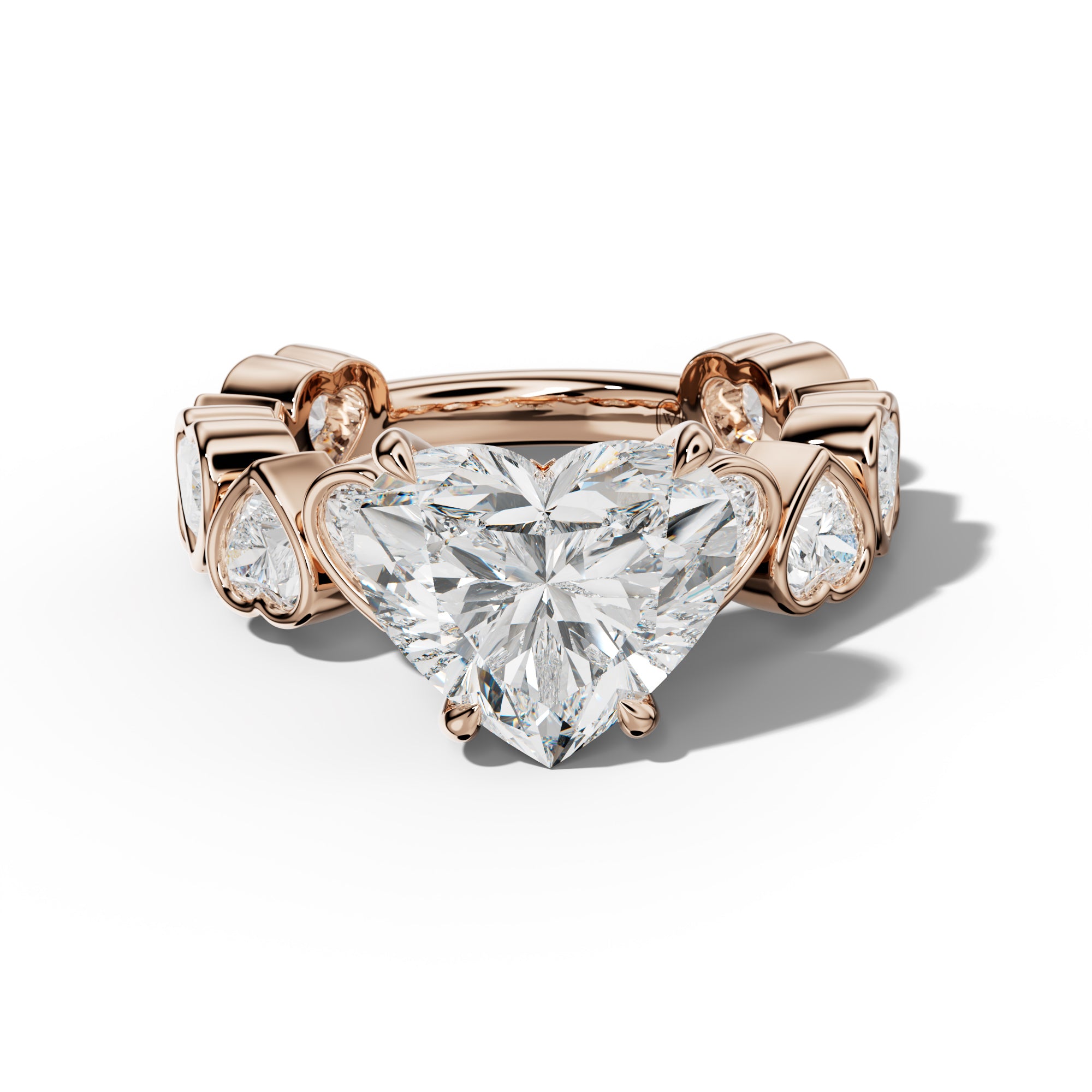 Antonella Heart Diamond Engagement Ring With Heart Side Stones