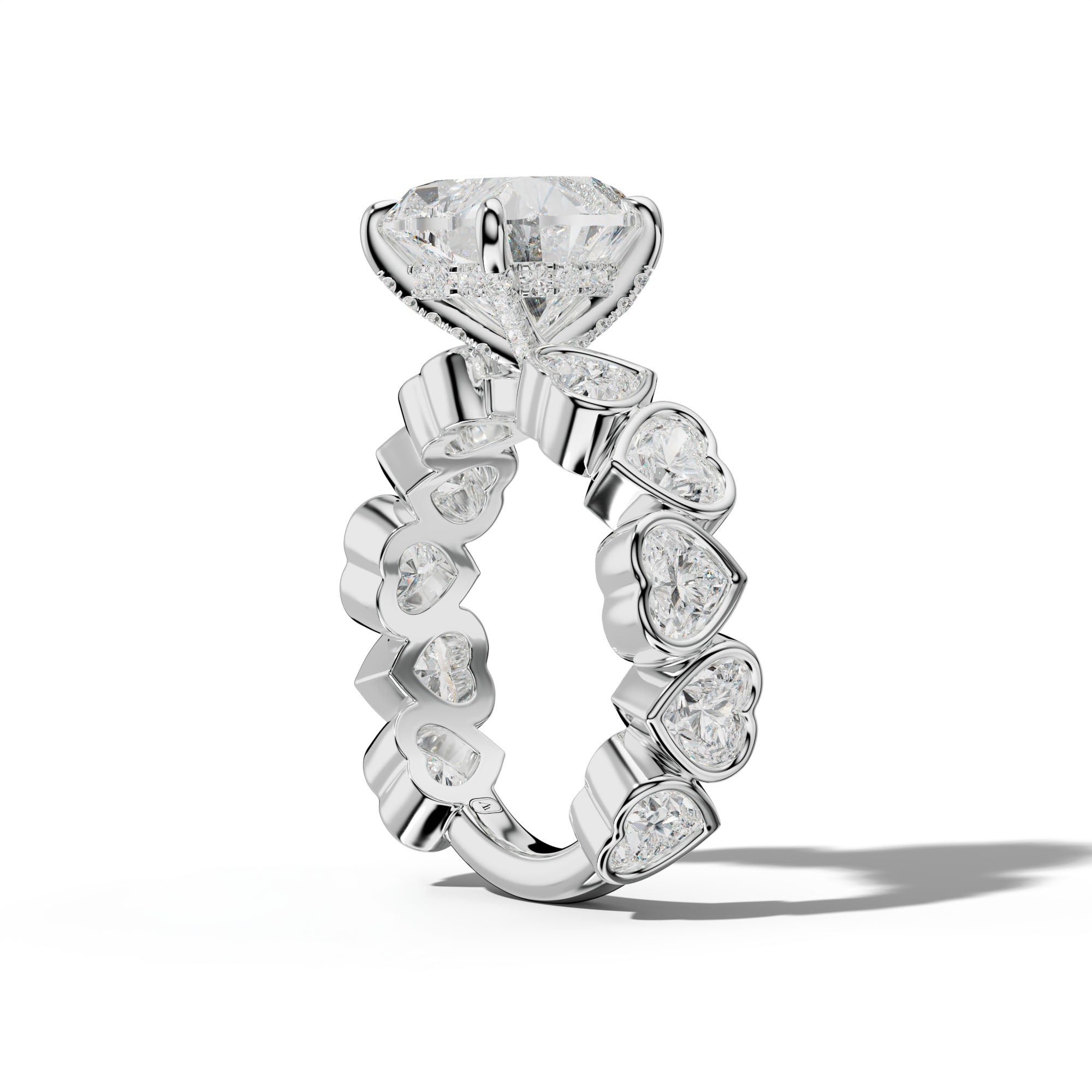 Antonella Heart Diamond Engagement Ring With Heart Side Stones