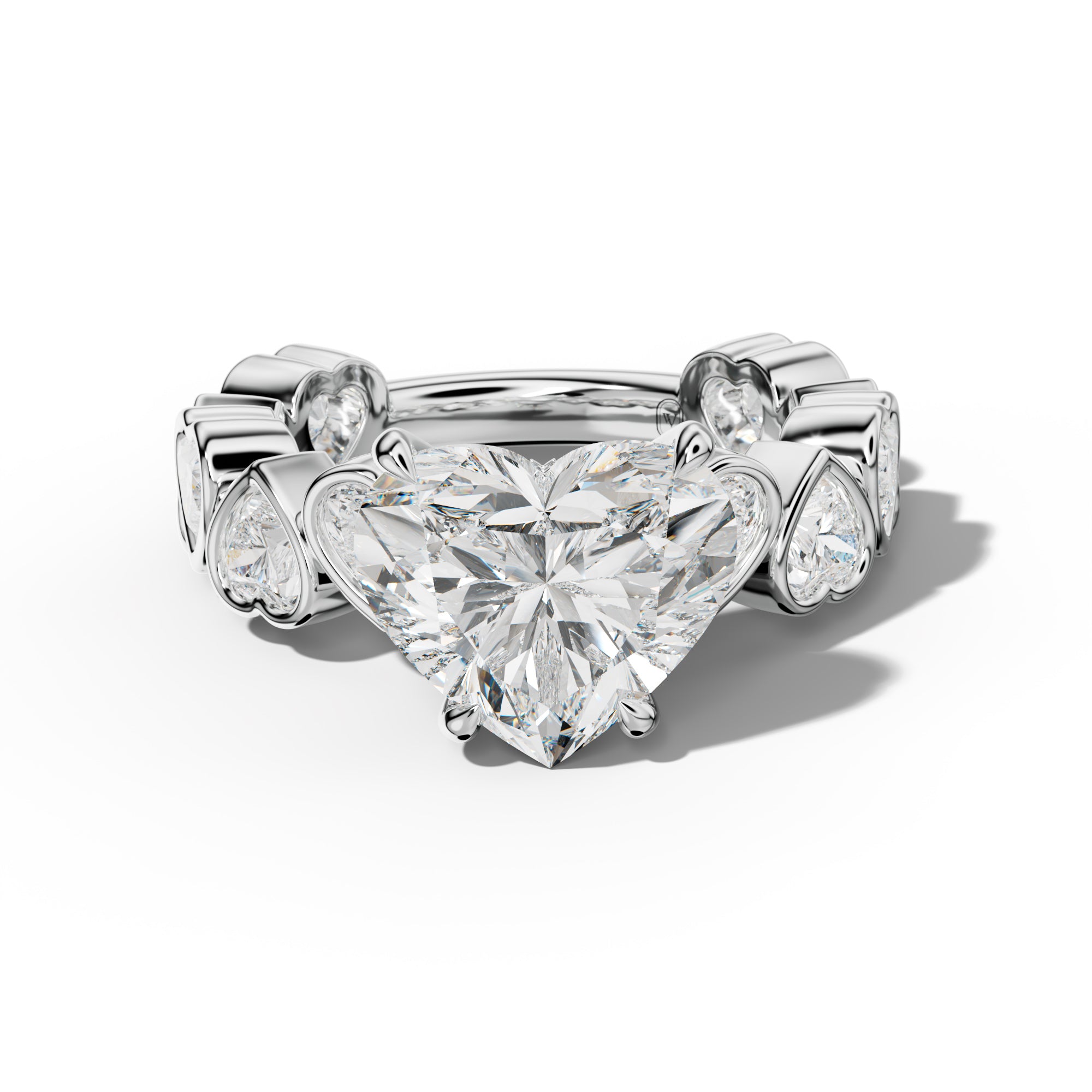 Antonella Heart Diamond Engagement Ring With Heart Side Stones