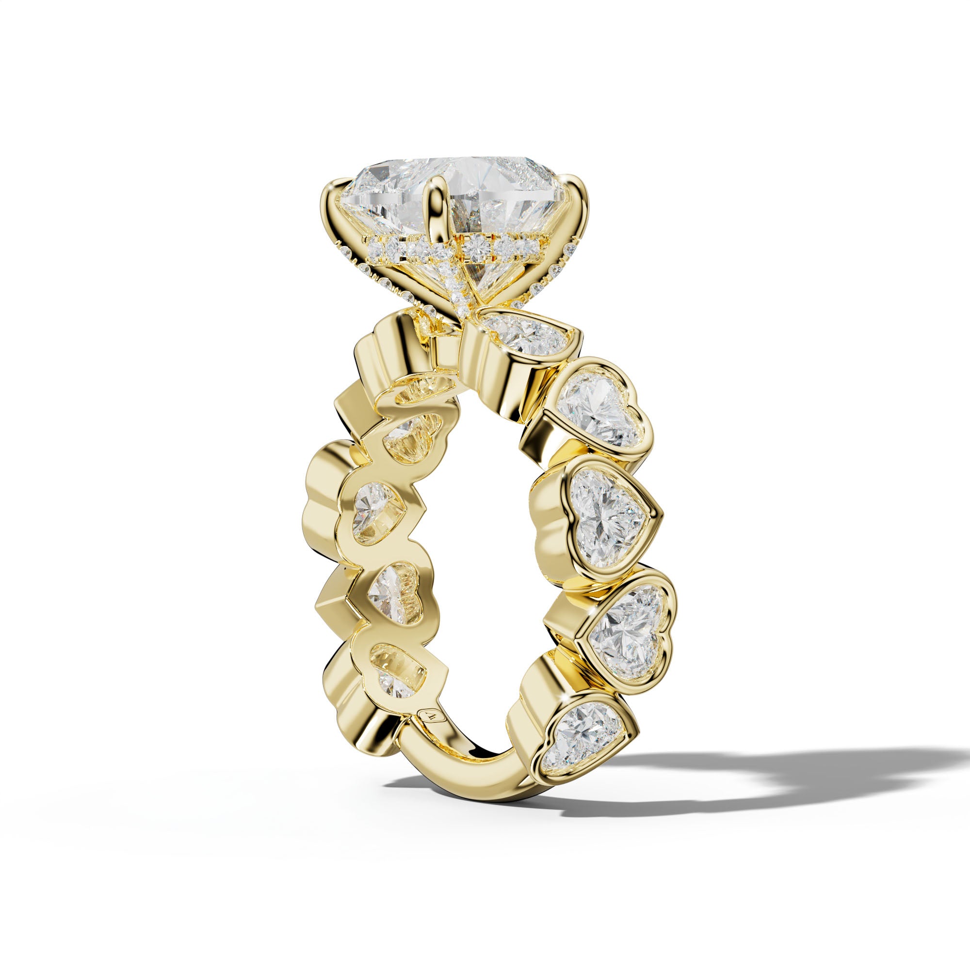 Antonella Heart Diamond Engagement Ring With Heart Side Stones