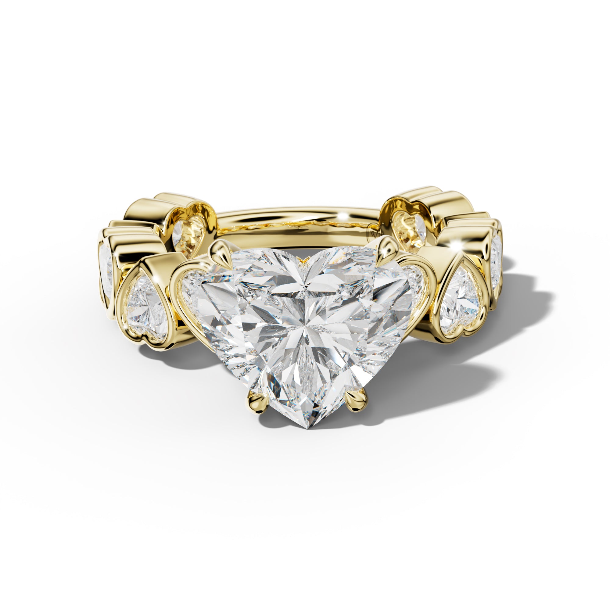 Antonella Heart Diamond Engagement Ring With Heart Side Stones