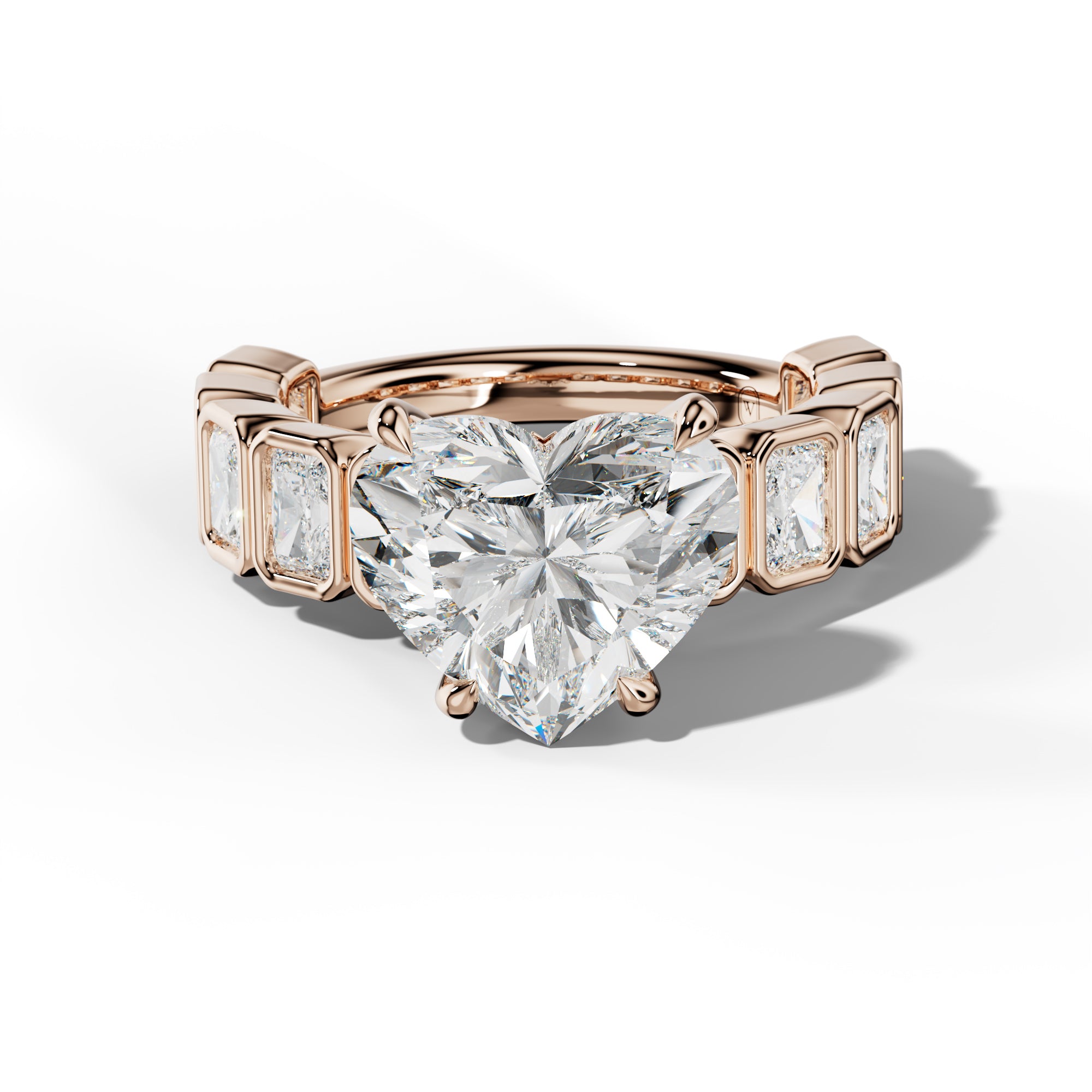 Jaslyn Heart Diamond Engagement Ring With Radiant Side Stones