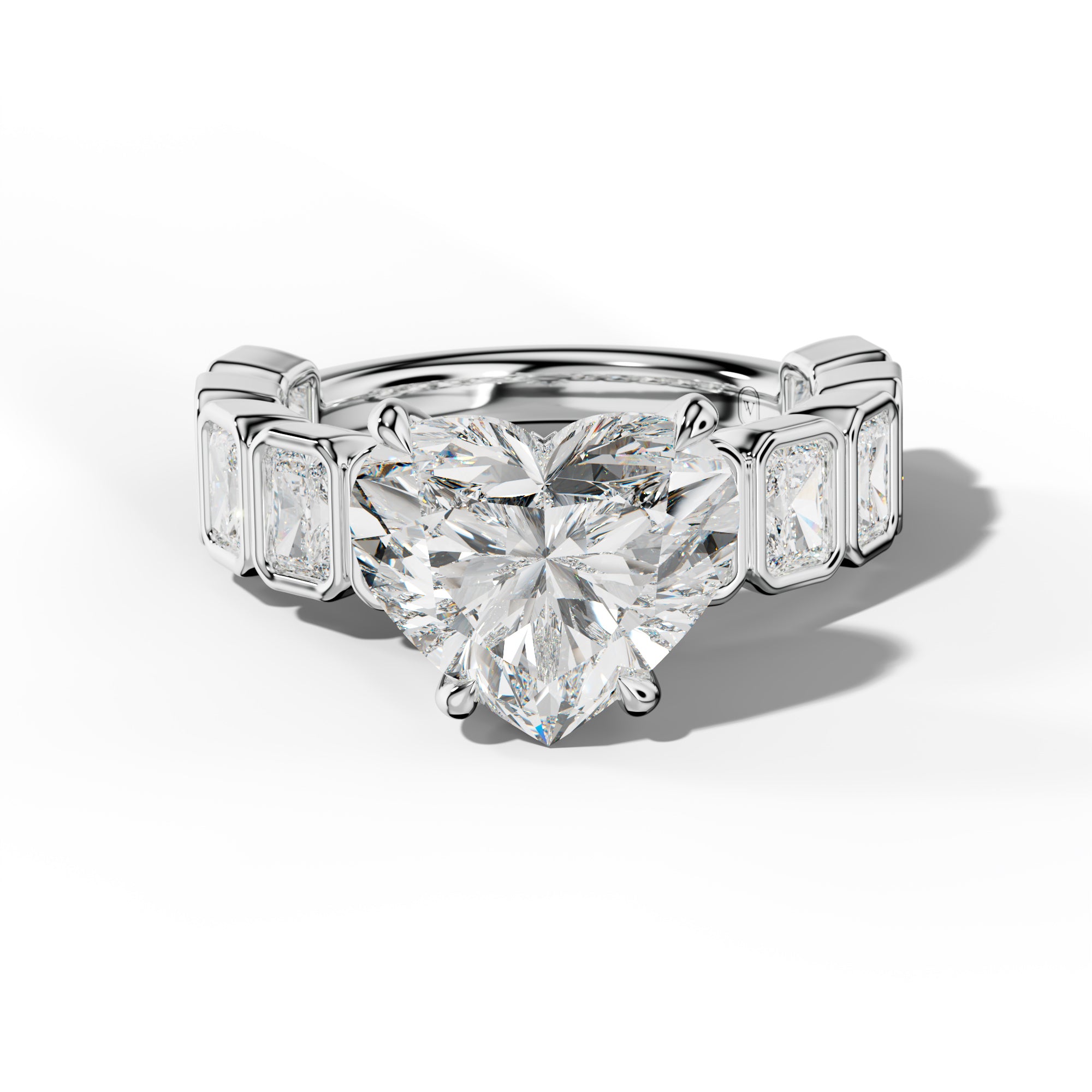 Jaslyn Heart Diamond Engagement Ring With Radiant Side Stones