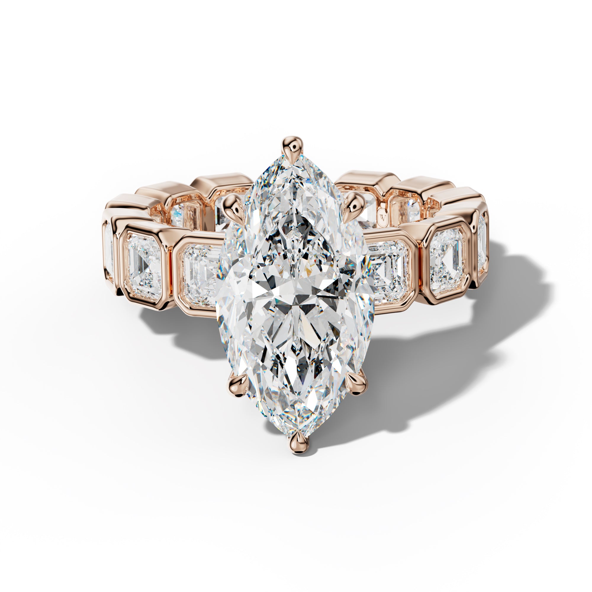 Nyla Marquise Diamond Engagement Ring With Asscher Side Stones