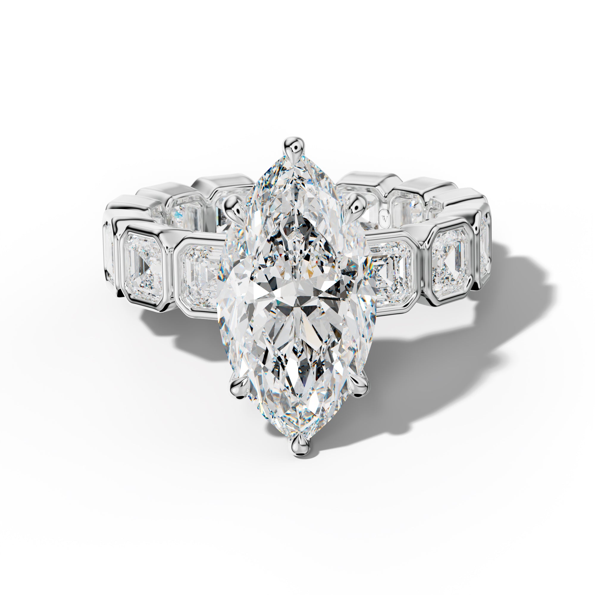 Nyla Marquise Diamond Engagement Ring With Asscher Side Stones