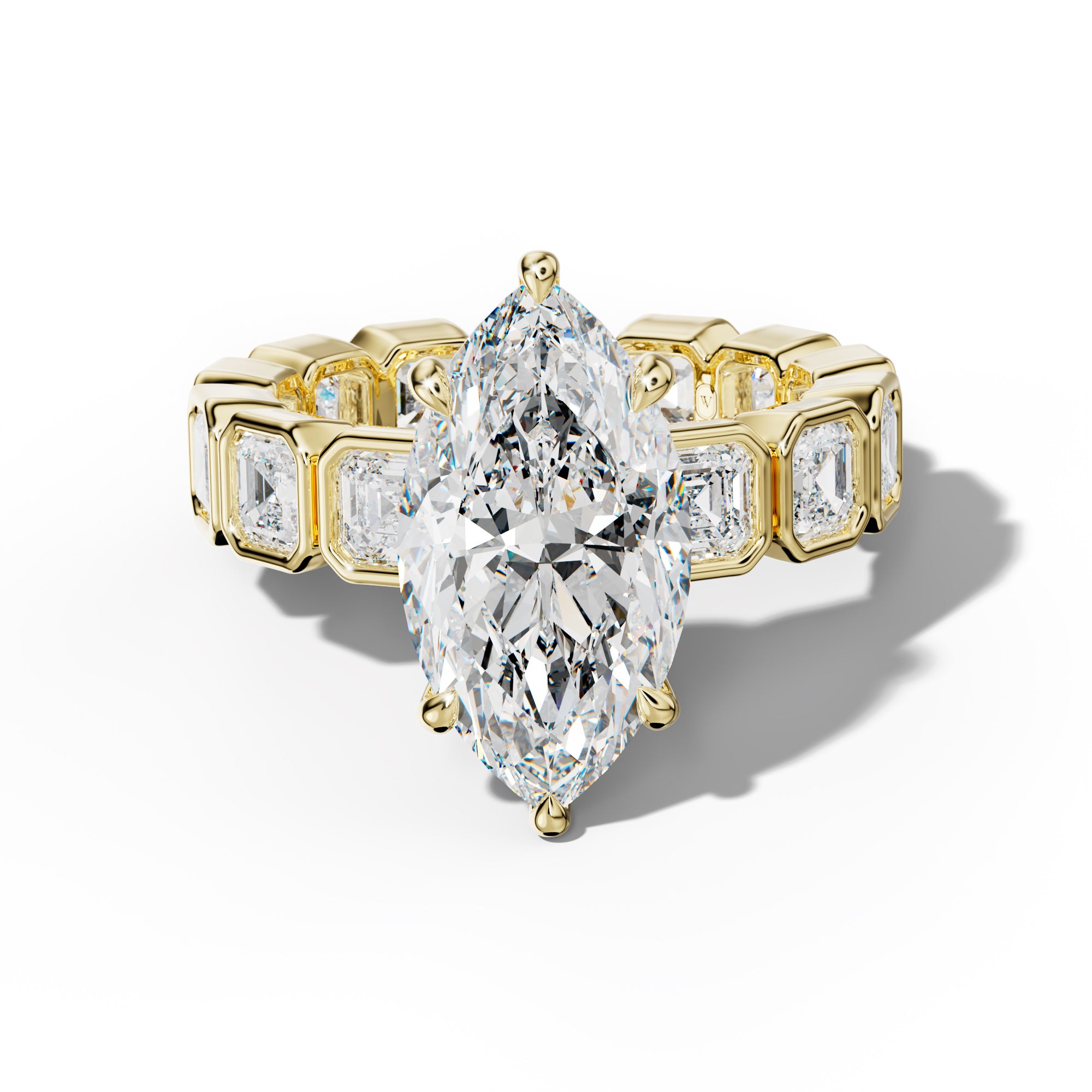 Nyla Marquise Diamond Engagement Ring With Asscher Side Stones
