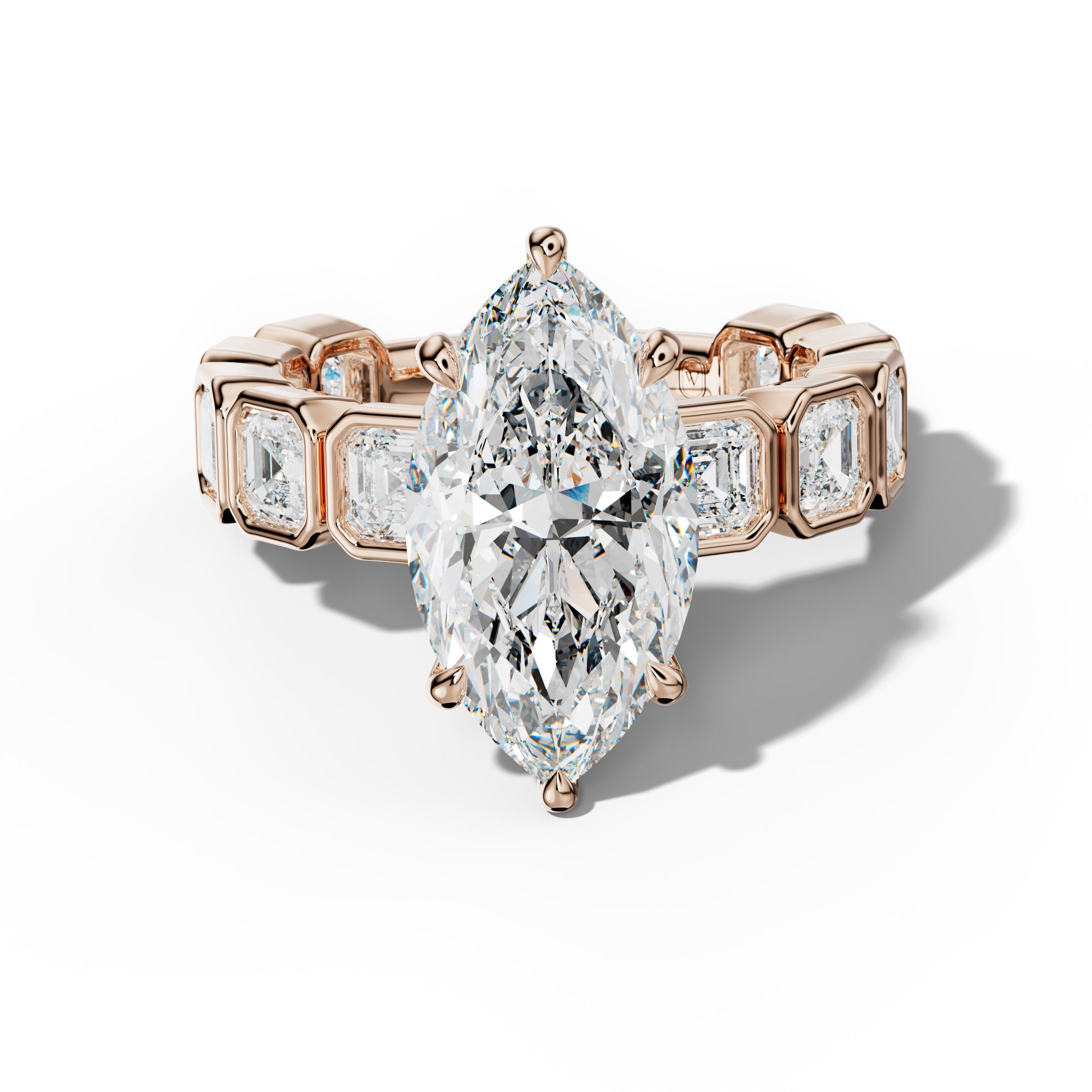 Reina Marquise Diamond Engagement Ring With Asscher Side Stones
