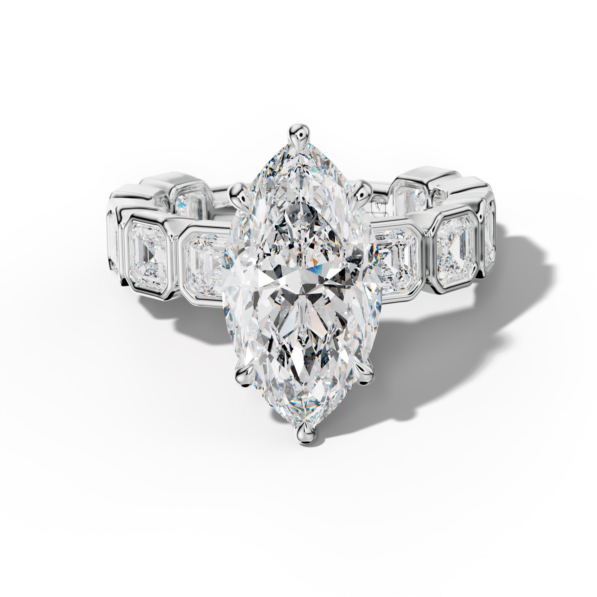 Reina Marquise Diamond Engagement Ring With Asscher Side Stones