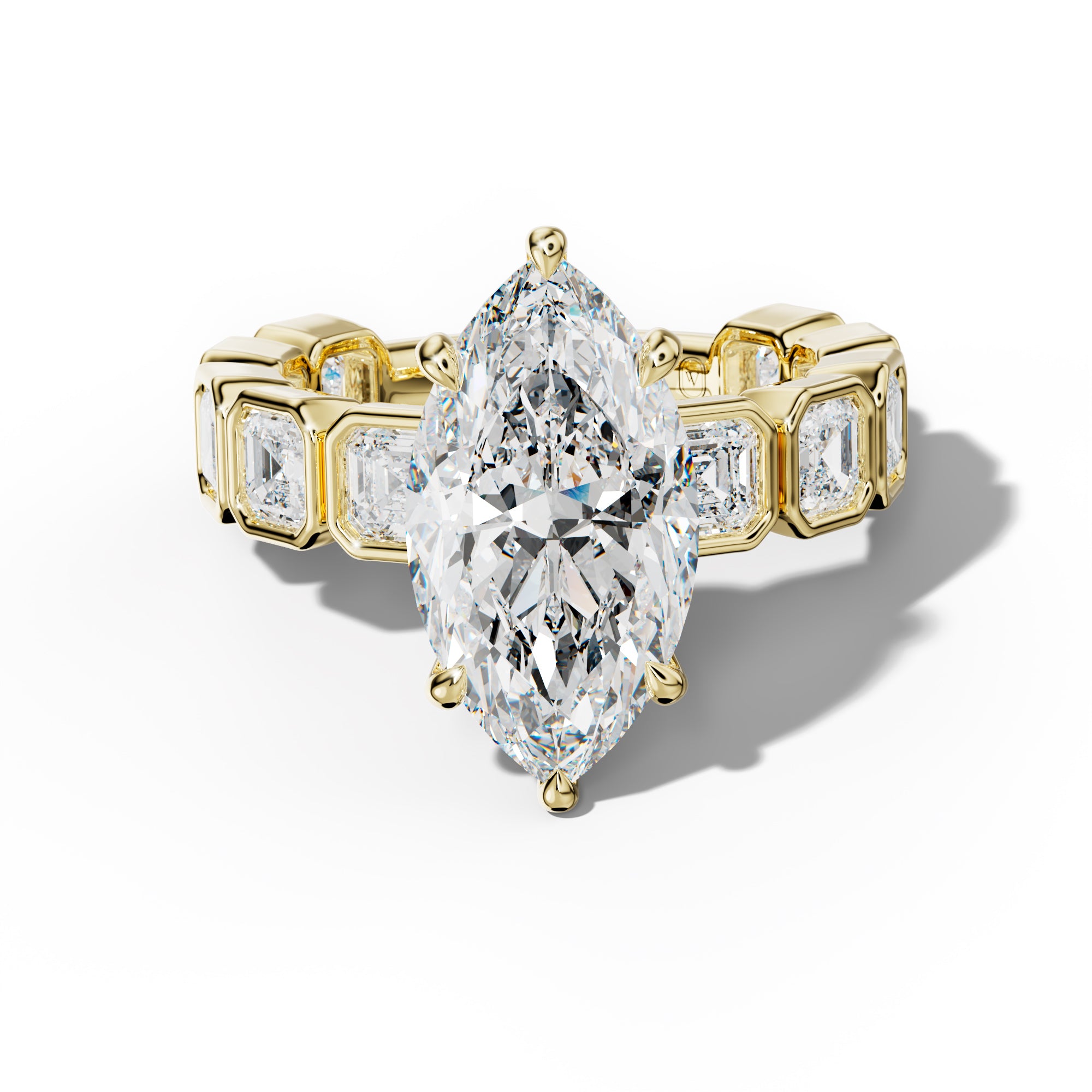 Reina Marquise Diamond Engagement Ring With Asscher Side Stones