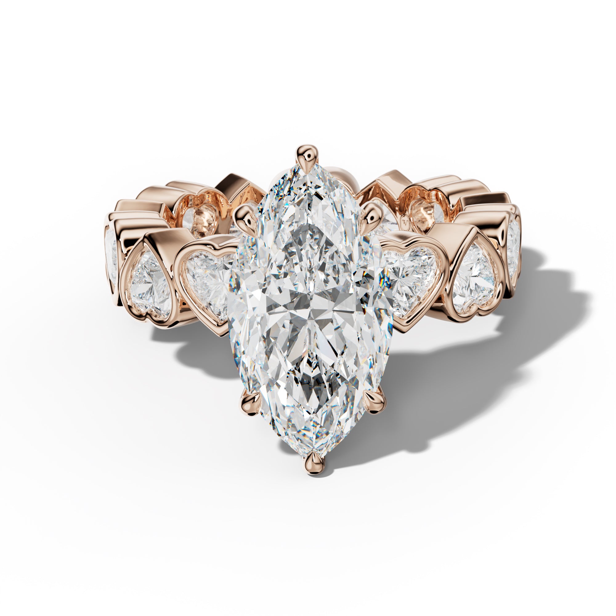 Stevie Marquise Diamond Engagement Ring With Heart Side Stones