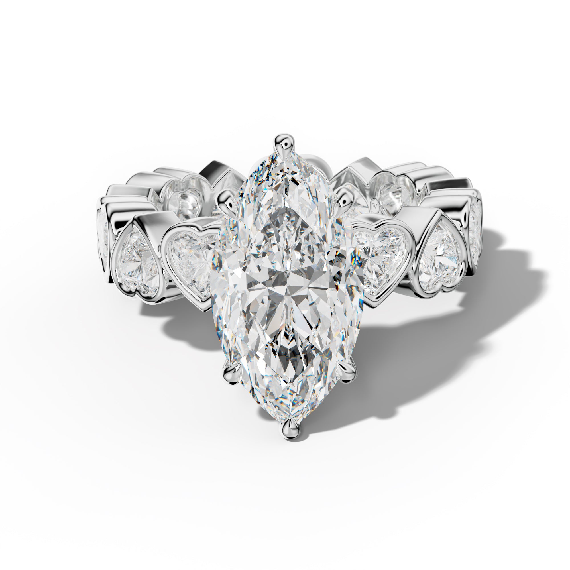 Stevie Marquise Diamond Engagement Ring With Heart Side Stones
