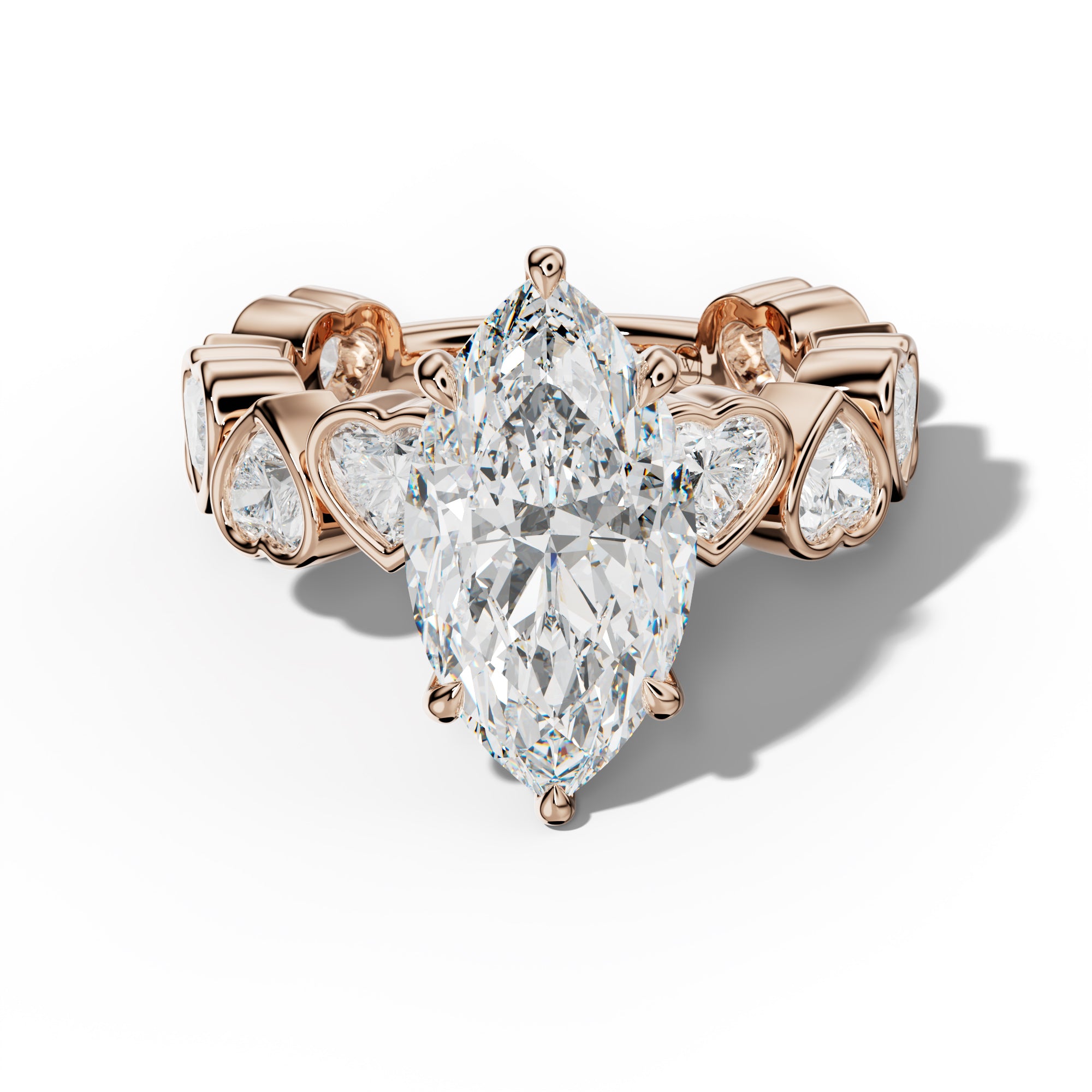 Antonella Marquise Diamond Engagement Ring With Heart Side Stones