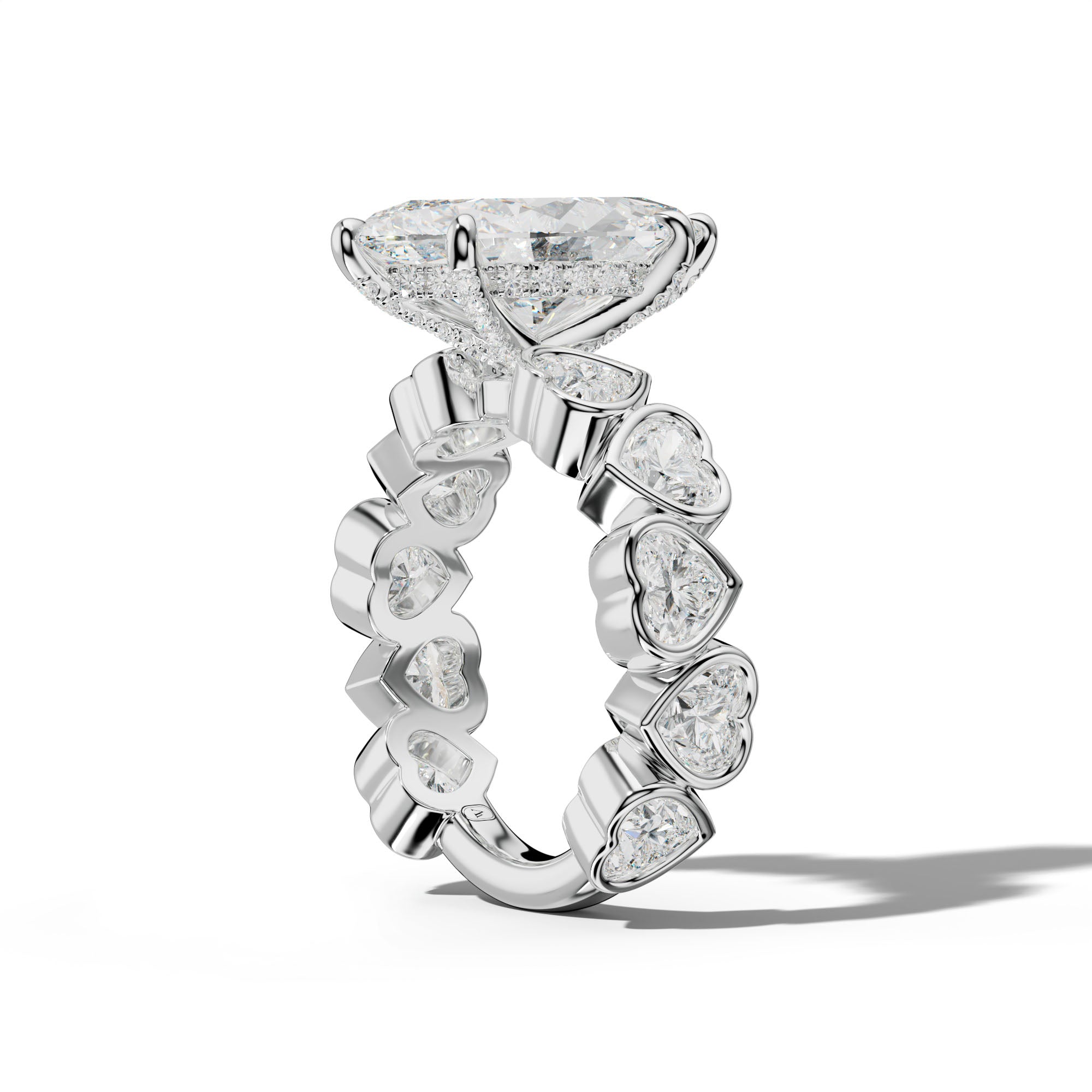 Antonella Marquise Diamond Engagement Ring With Heart Side Stones